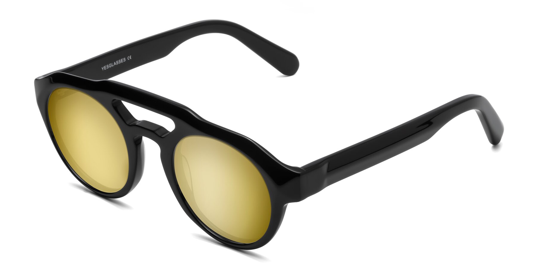 Angle of Crown in Black with Gold Mirrored Lenses