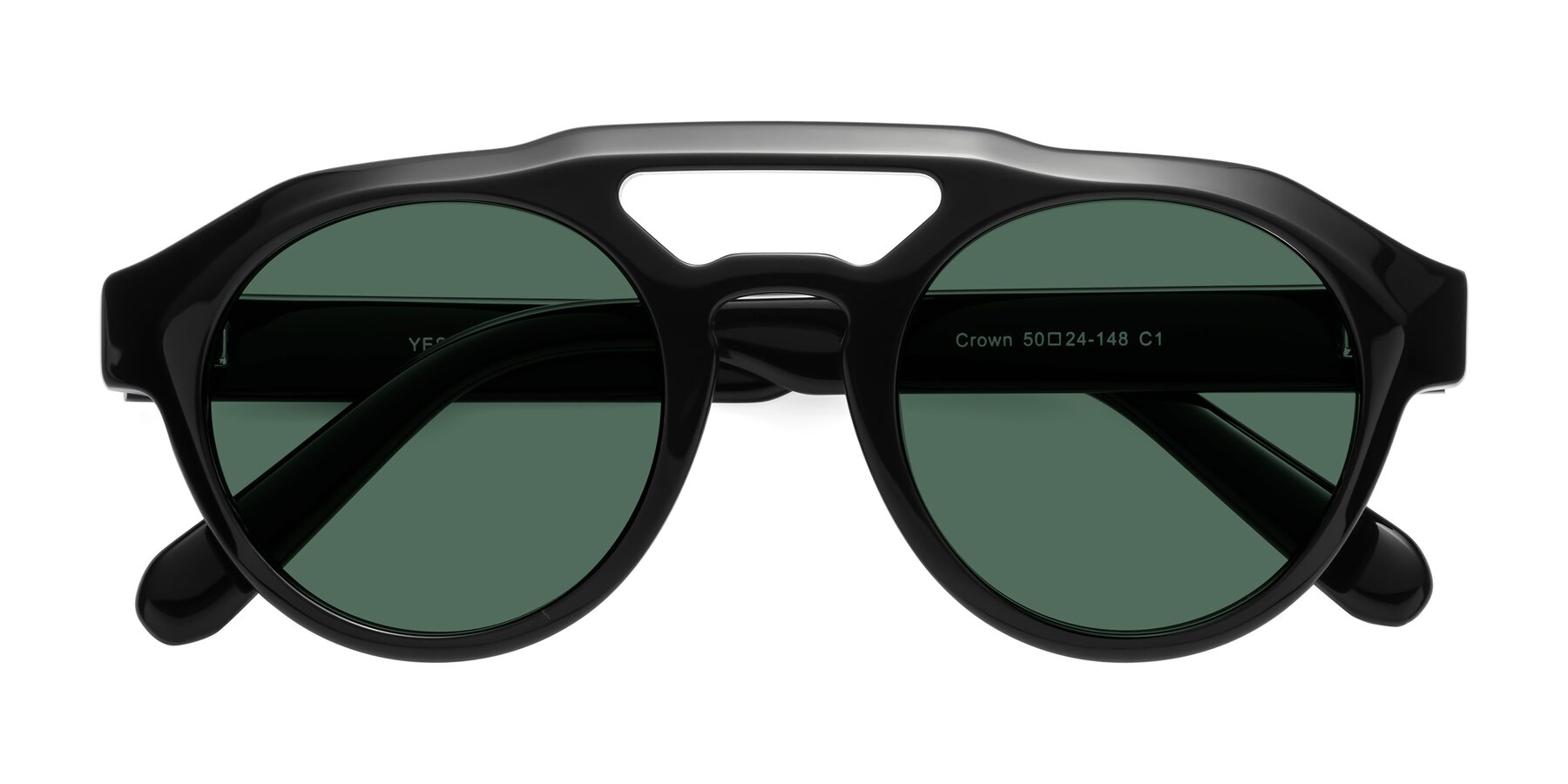 Folded Front of Crown in Black with Green Polarized Lenses