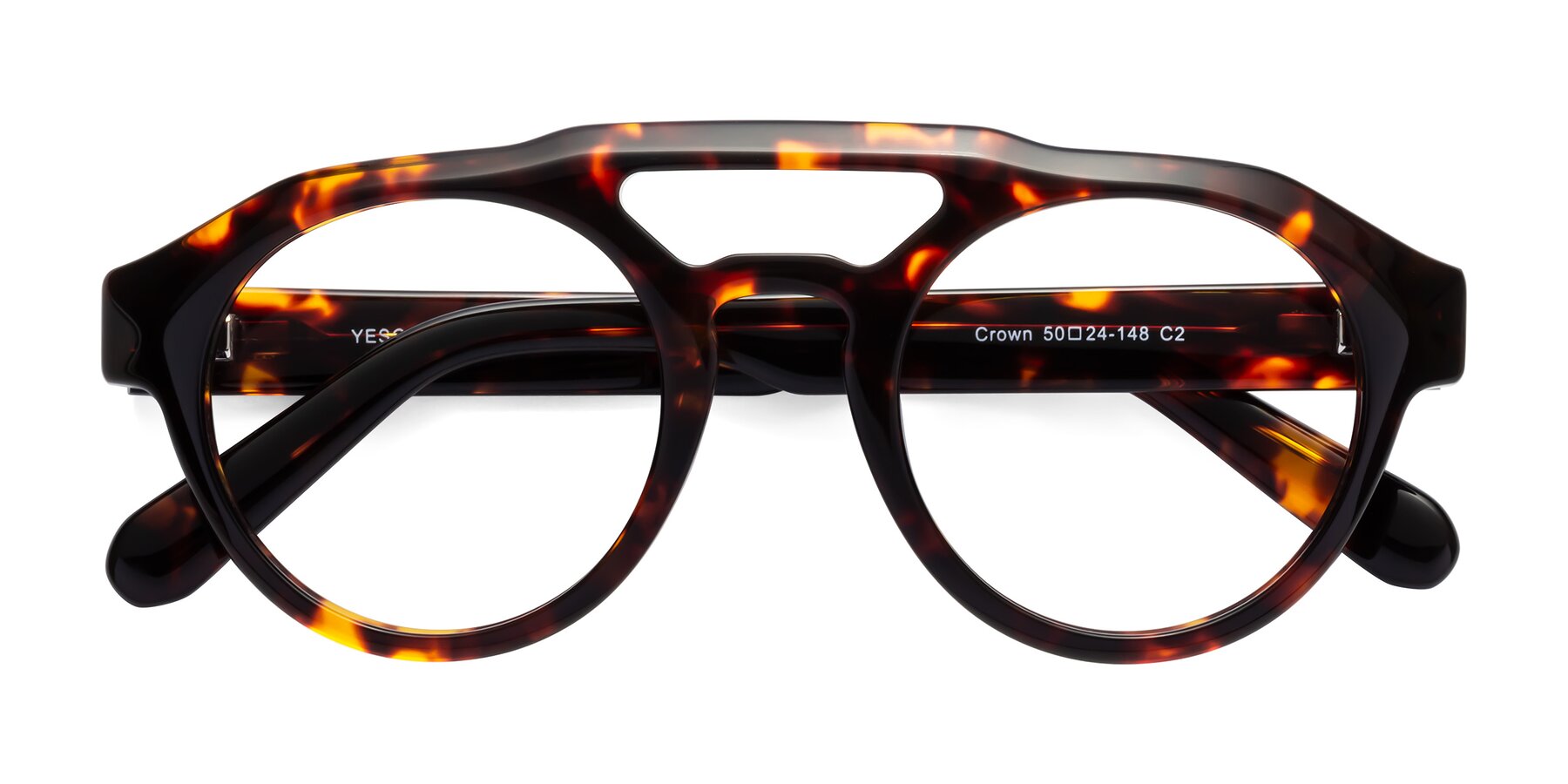 Folded Front of Crown in Tortoise with Clear Reading Eyeglass Lenses