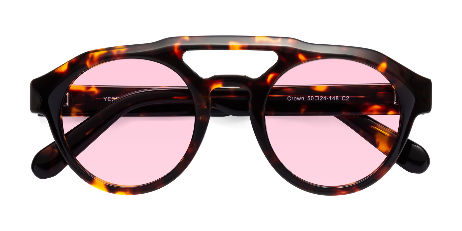 Folded Front of Crown in Tortoise with Light Pink Tinted Lenses