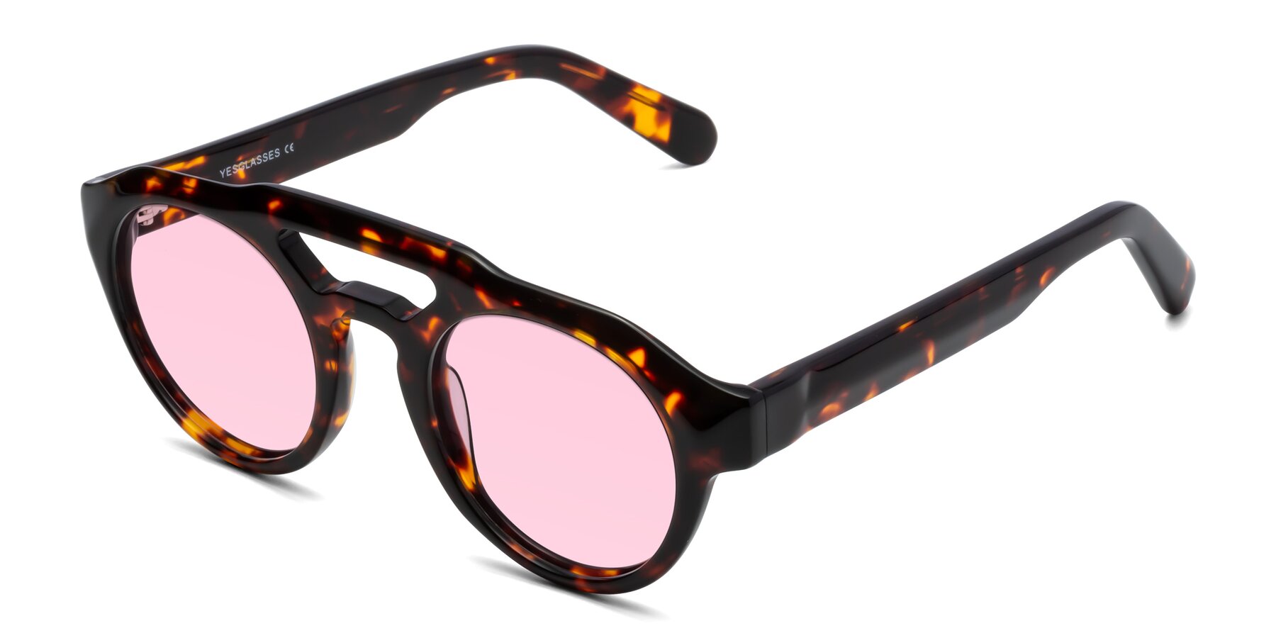 Angle of Crown in Tortoise with Light Pink Tinted Lenses
