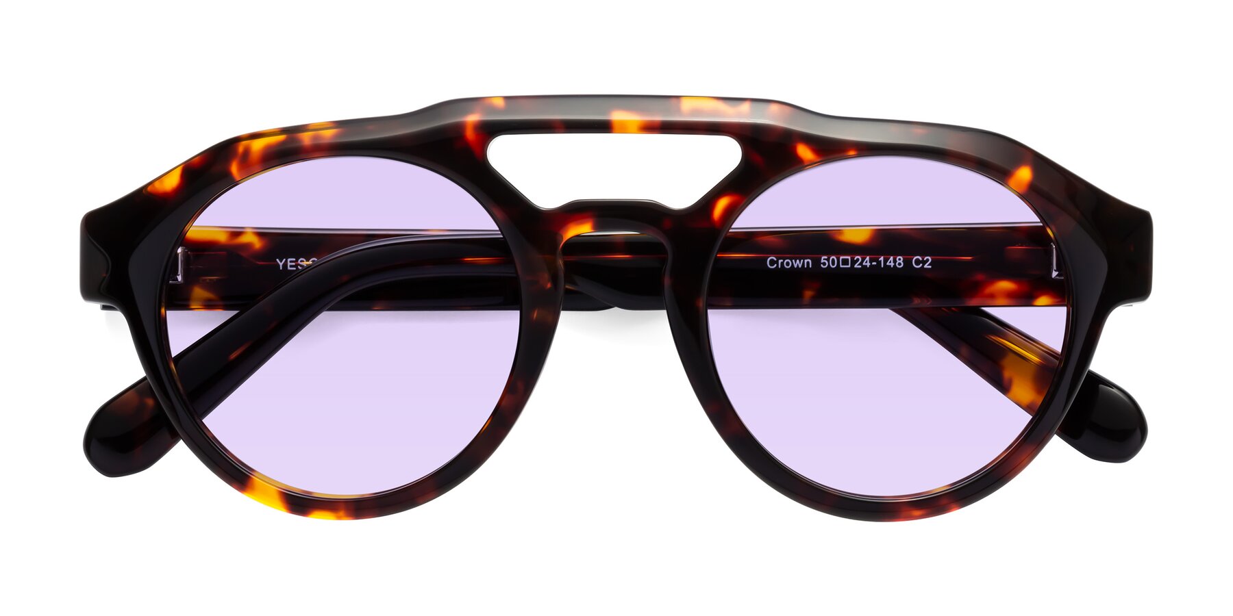 Folded Front of Crown in Tortoise with Light Purple Tinted Lenses