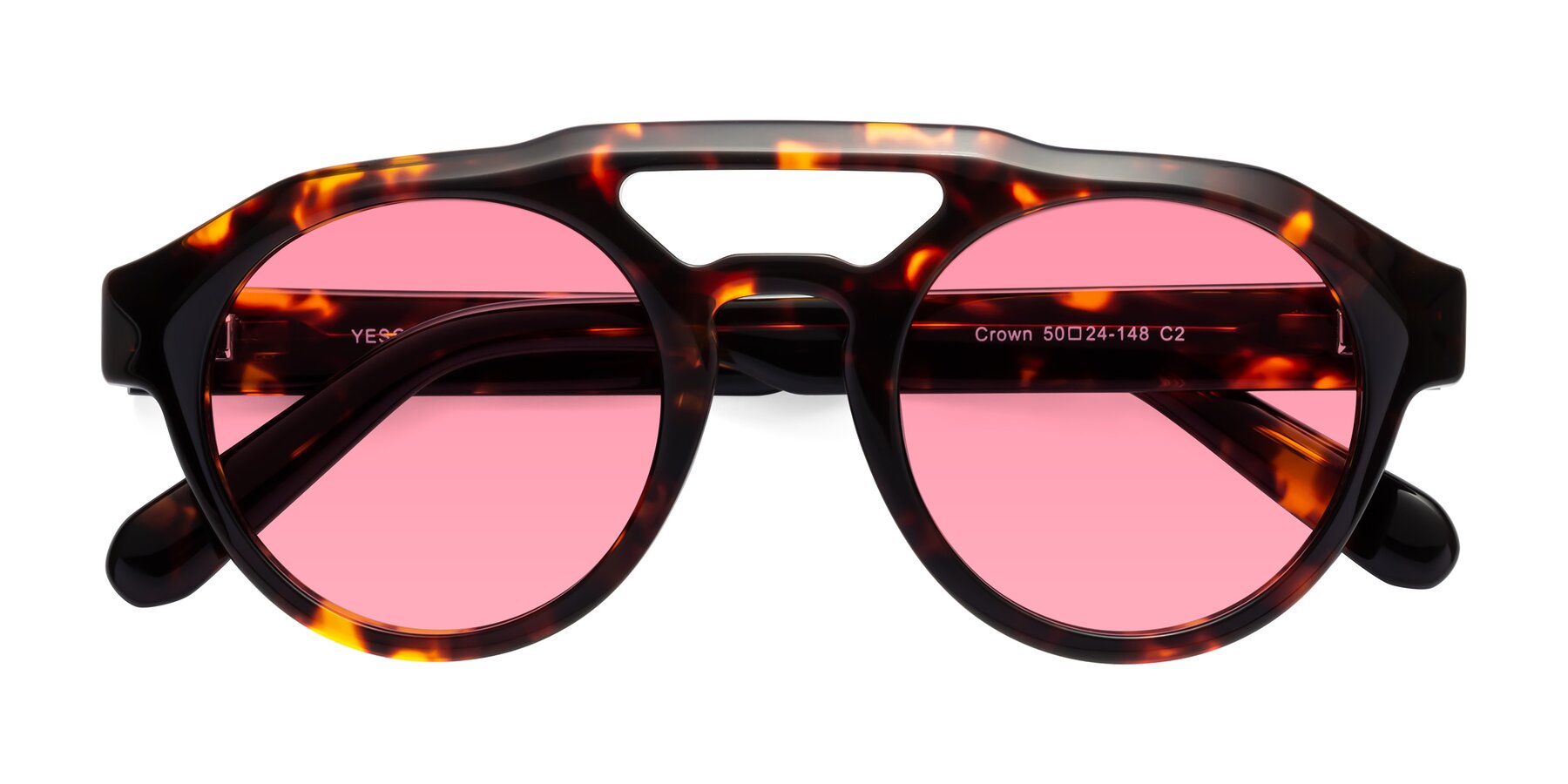 Folded Front of Crown in Tortoise with Pink Tinted Lenses