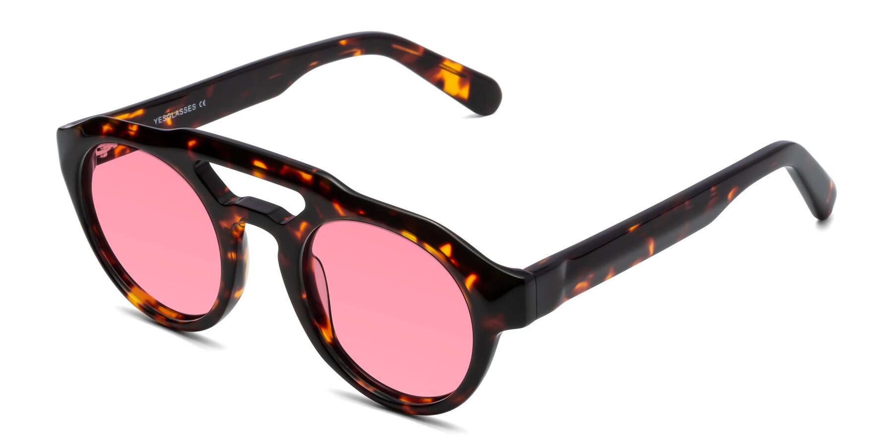 Angle of Crown in Tortoise with Pink Tinted Lenses