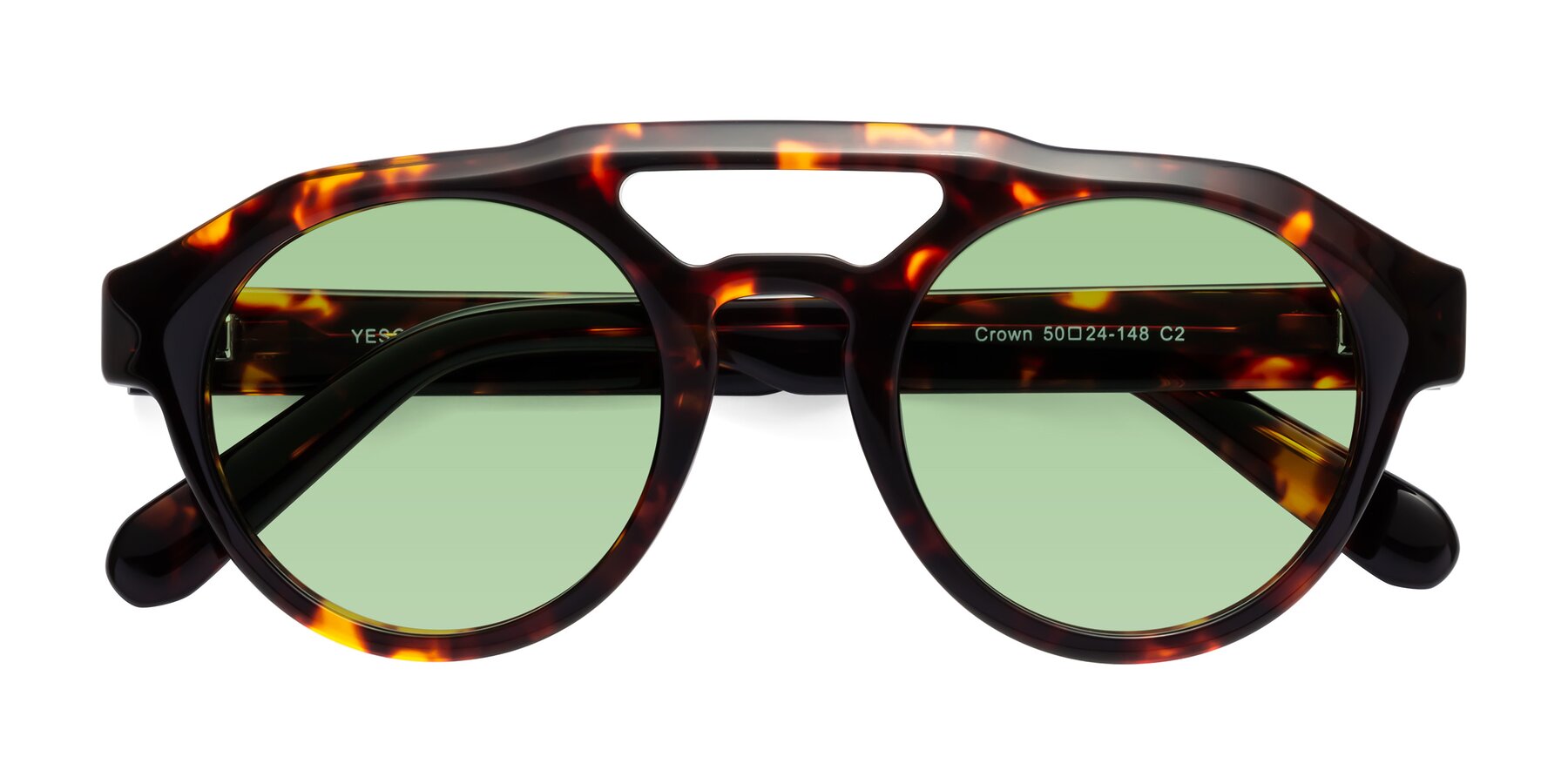 Folded Front of Crown in Tortoise with Medium Green Tinted Lenses