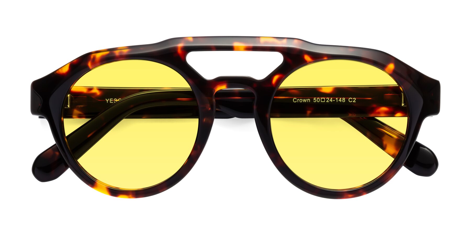 Folded Front of Crown in Tortoise with Medium Yellow Tinted Lenses