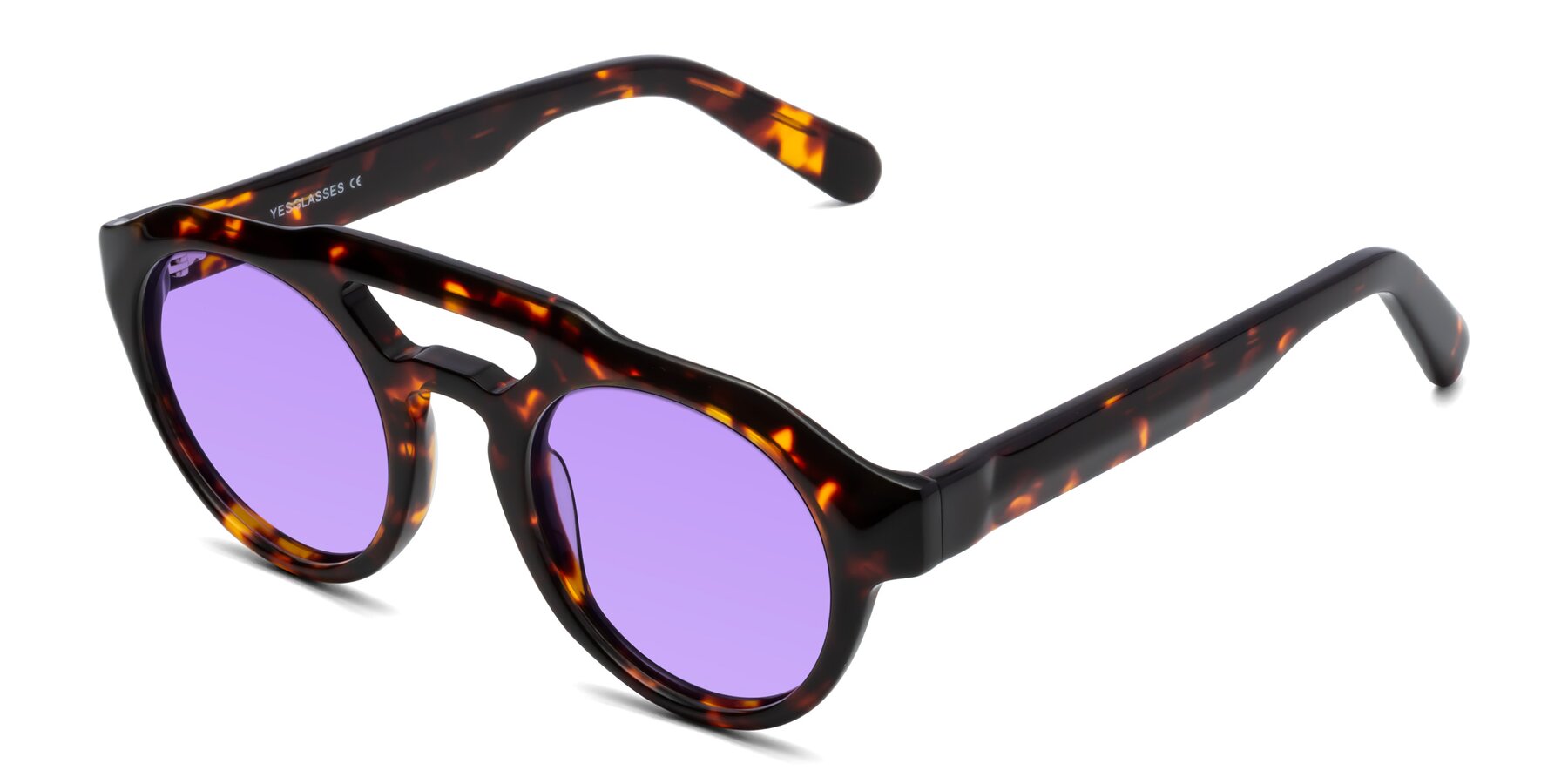Angle of Crown in Tortoise with Medium Purple Tinted Lenses