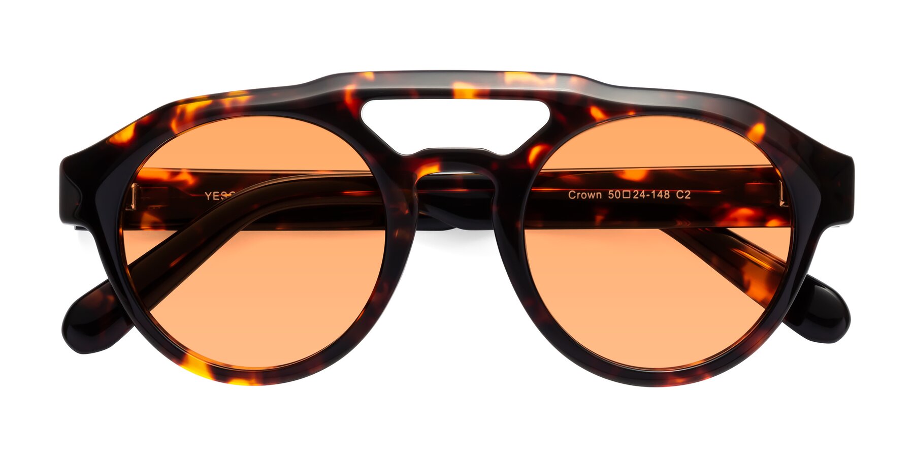Folded Front of Crown in Tortoise with Medium Orange Tinted Lenses