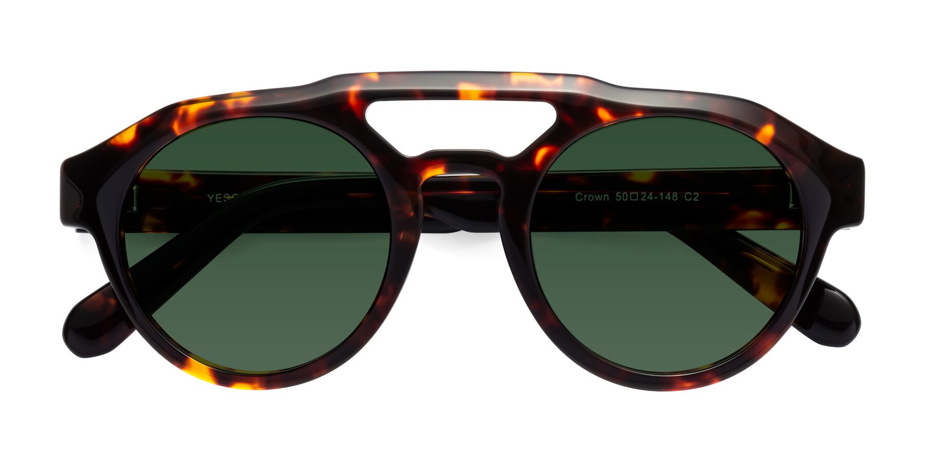 Folded Front of Crown in Tortoise with Green Tinted Lenses