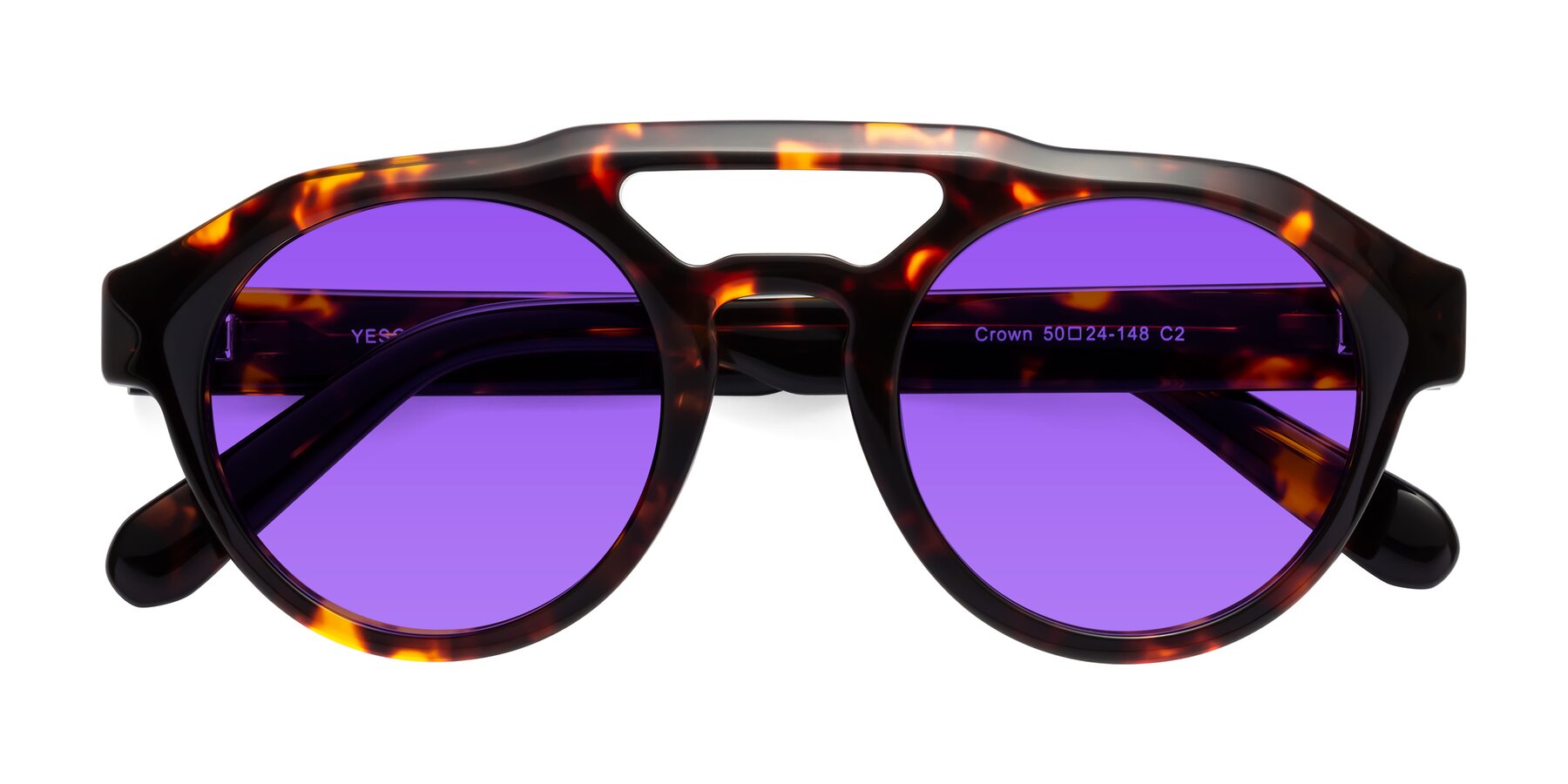 Folded Front of Crown in Tortoise with Purple Tinted Lenses