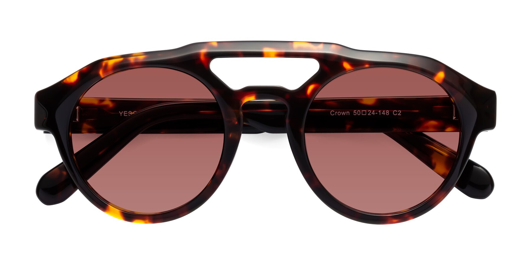 Folded Front of Crown in Tortoise with Garnet Tinted Lenses