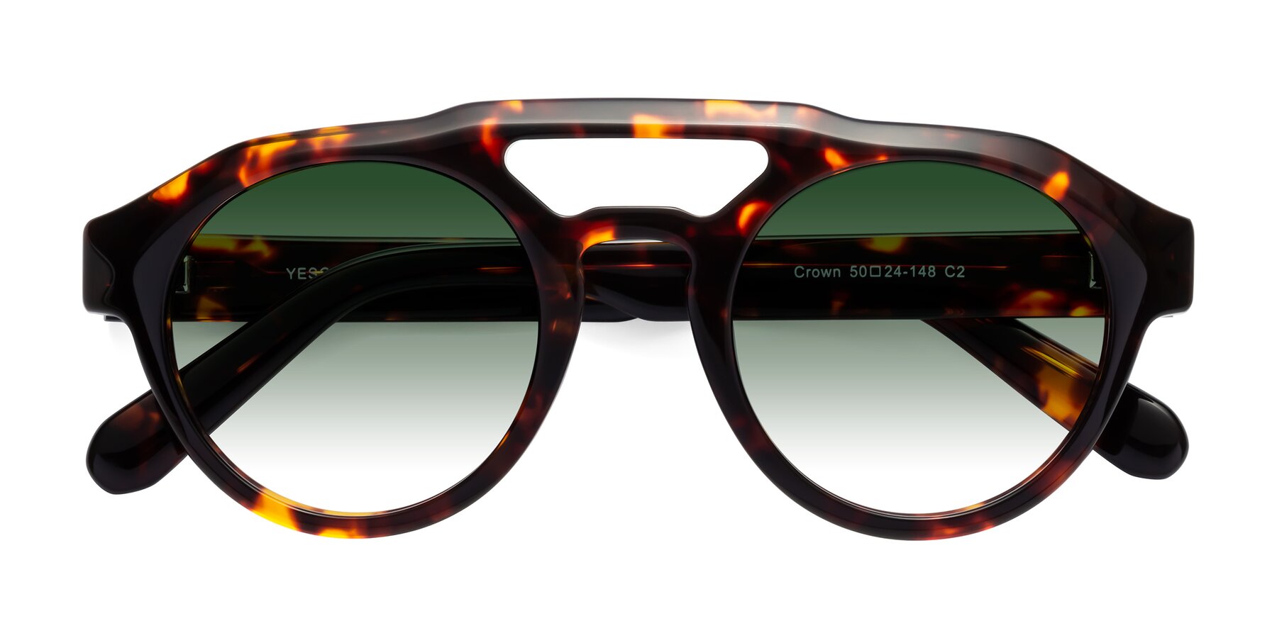 Folded Front of Crown in Tortoise with Green Gradient Lenses