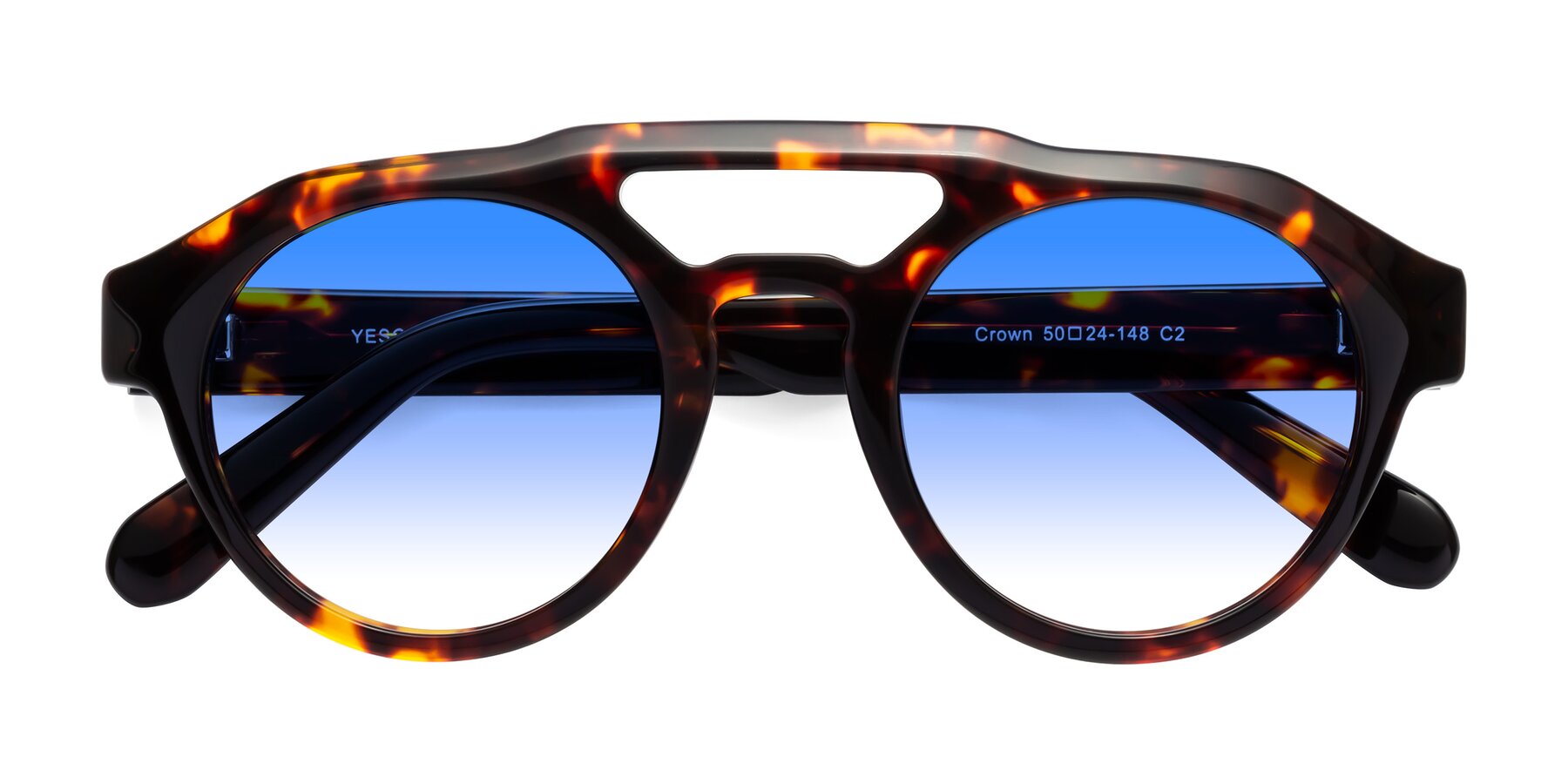 Folded Front of Crown in Tortoise with Blue Gradient Lenses