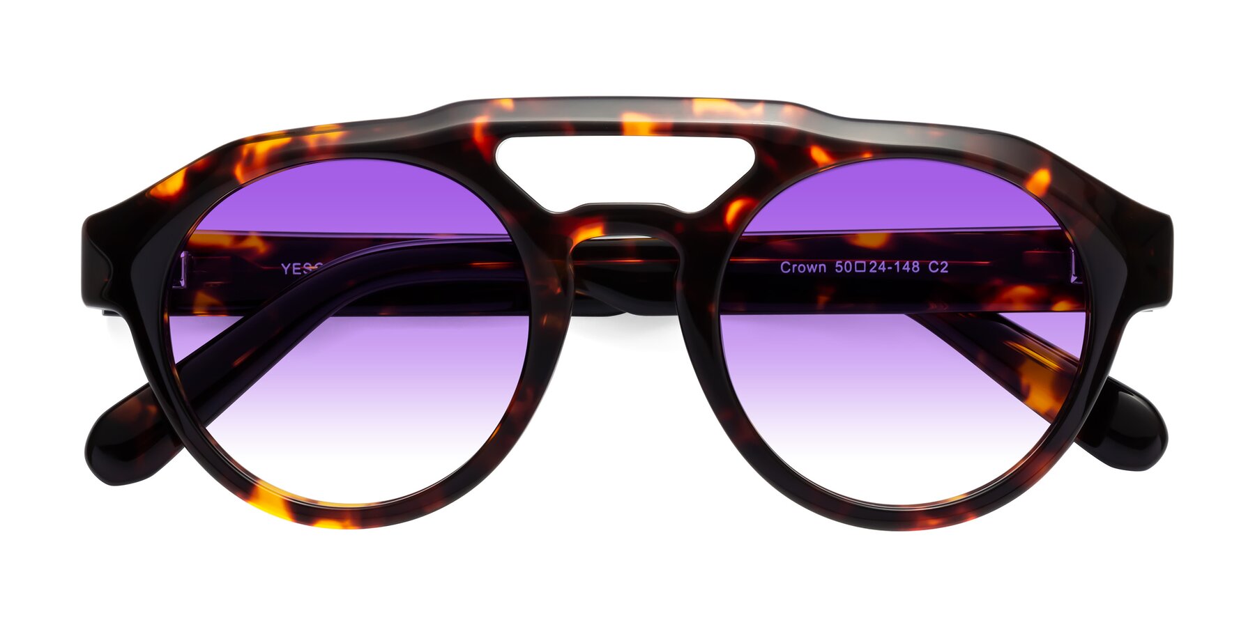 Folded Front of Crown in Tortoise with Purple Gradient Lenses