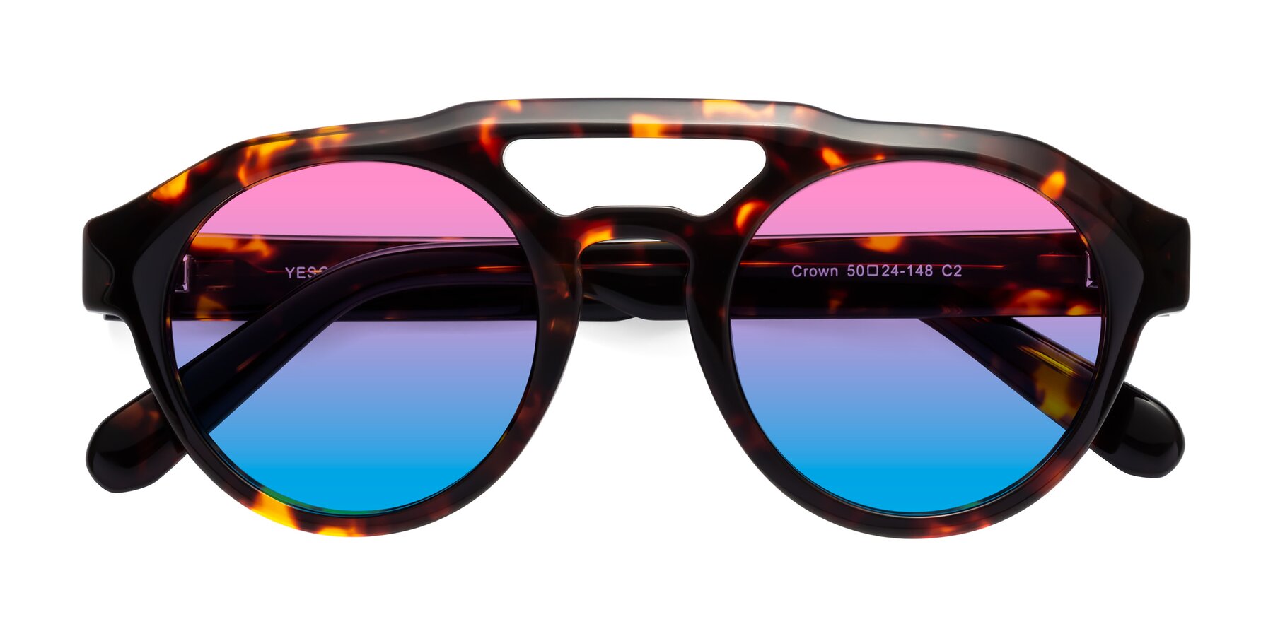 Folded Front of Crown in Tortoise with Pink / Blue Gradient Lenses