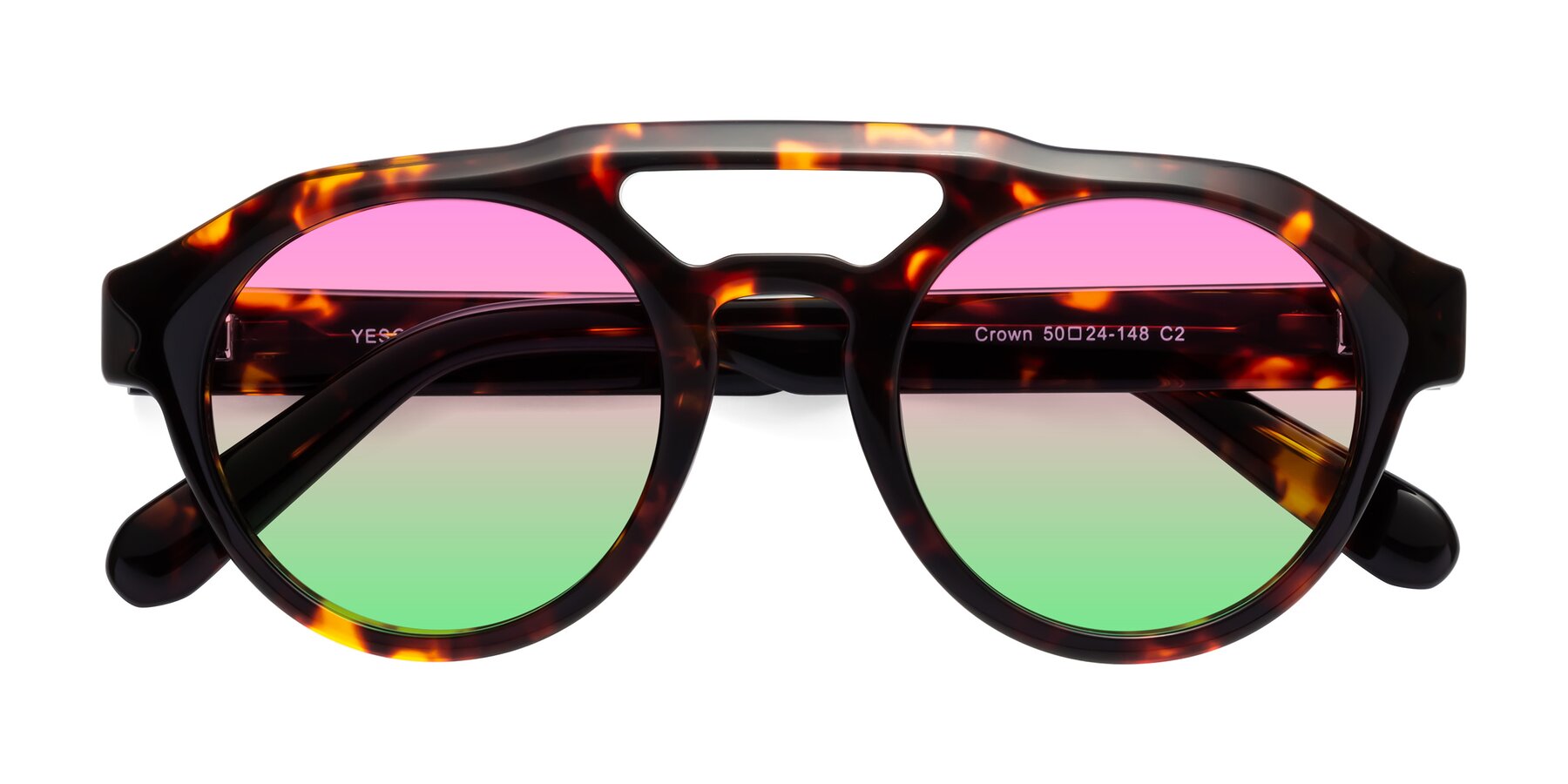 Folded Front of Crown in Tortoise with Pink / Green Gradient Lenses
