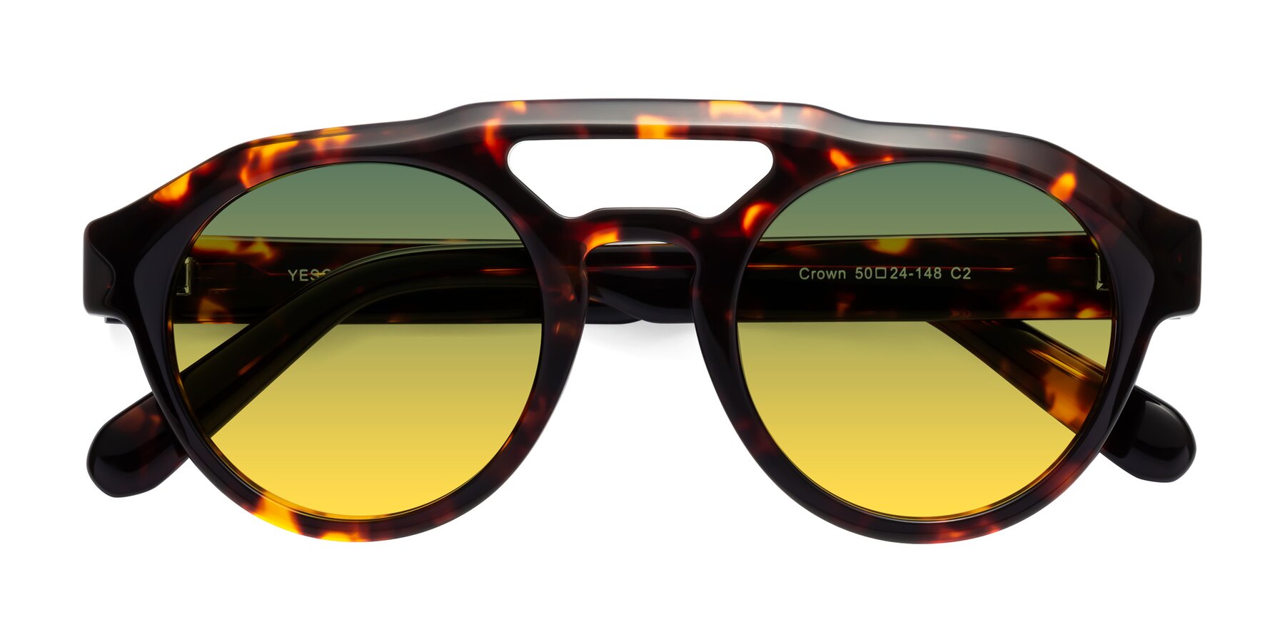 Folded Front of Crown in Tortoise with Green / Yellow Gradient Lenses