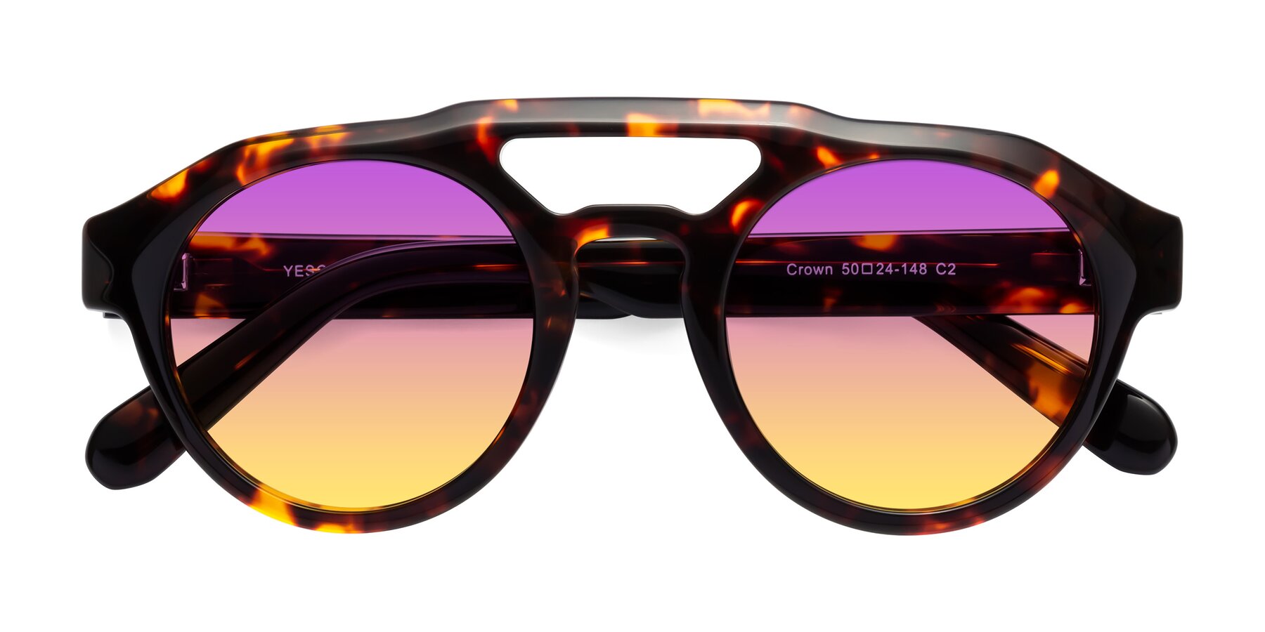 Folded Front of Crown in Tortoise with Purple / Yellow Gradient Lenses