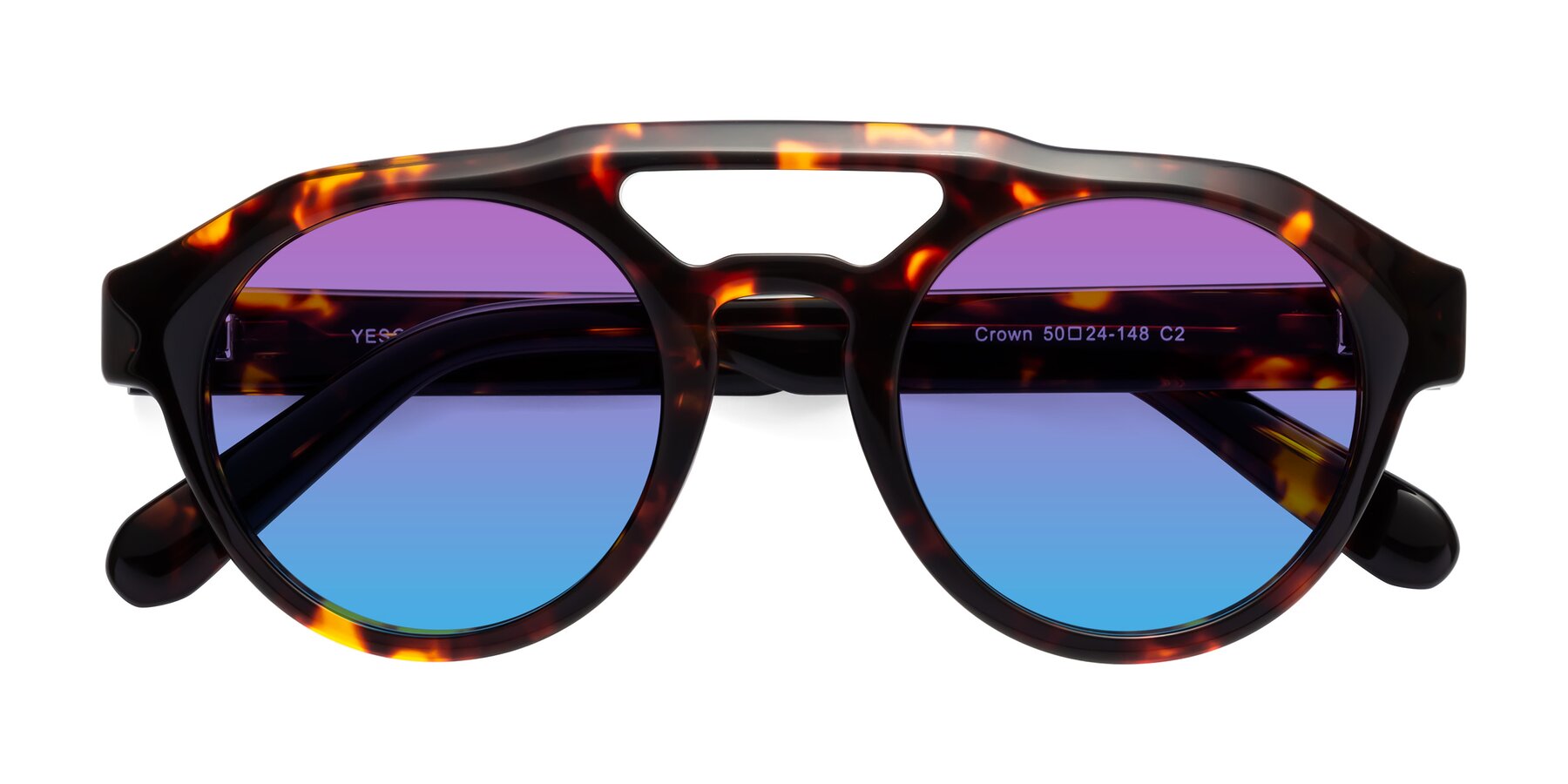 Folded Front of Crown in Tortoise with Purple / Blue Gradient Lenses