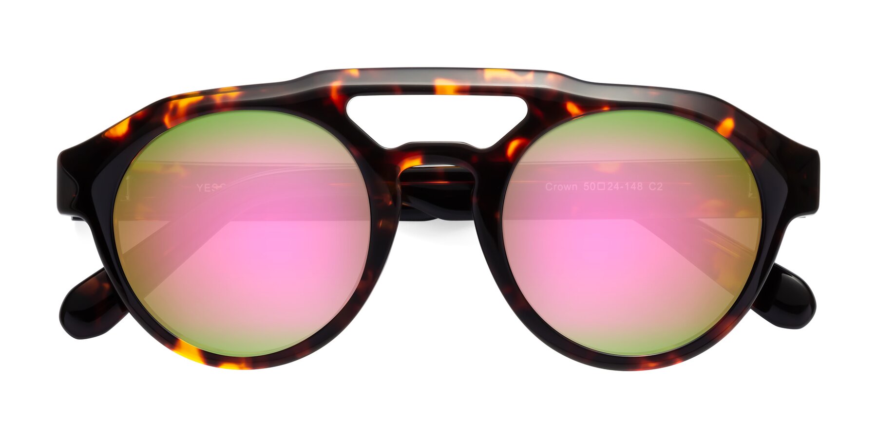 Folded Front of Crown in Tortoise with Pink Mirrored Lenses