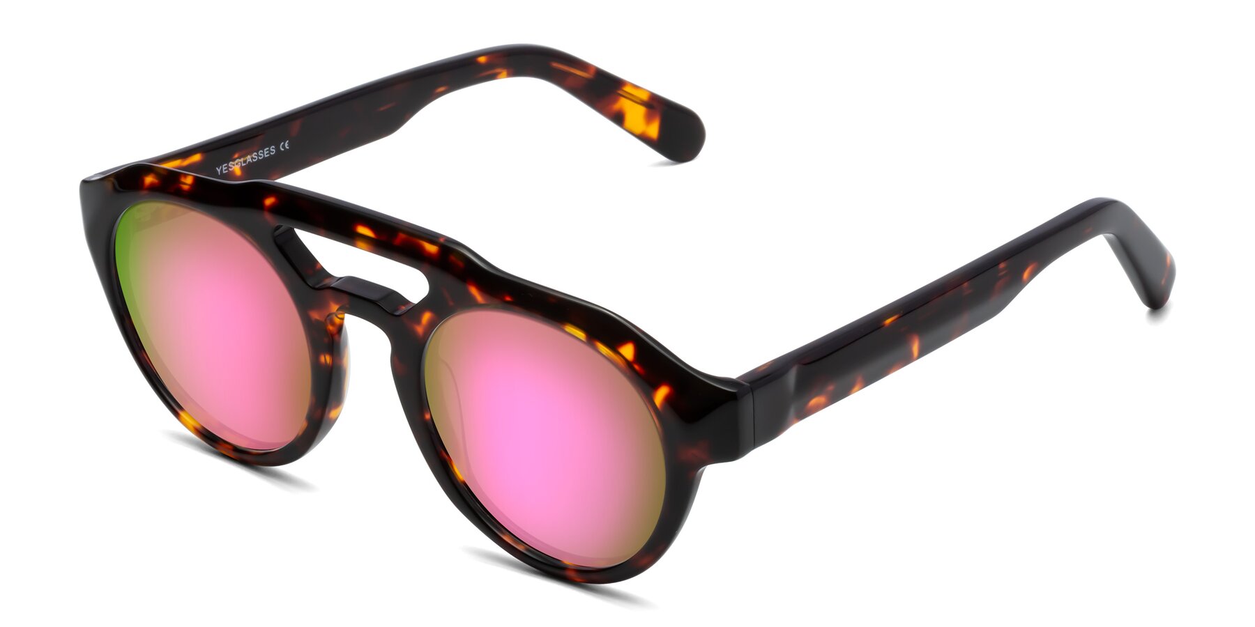 Angle of Crown in Tortoise with Pink Mirrored Lenses