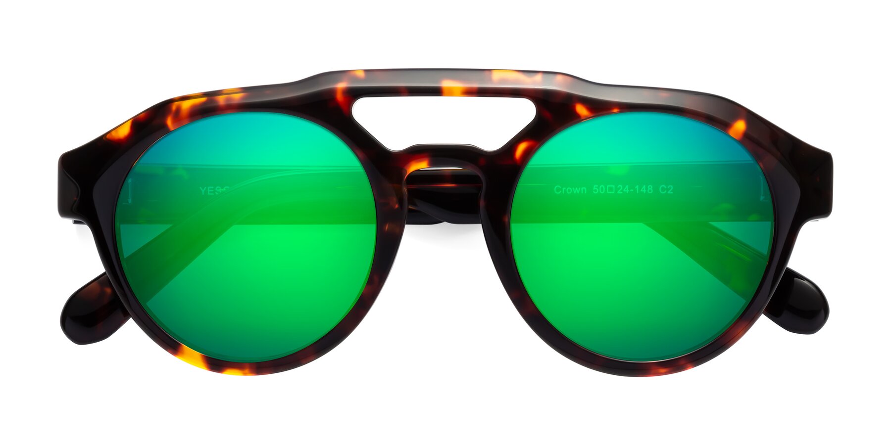 Folded Front of Crown in Tortoise with Green Mirrored Lenses
