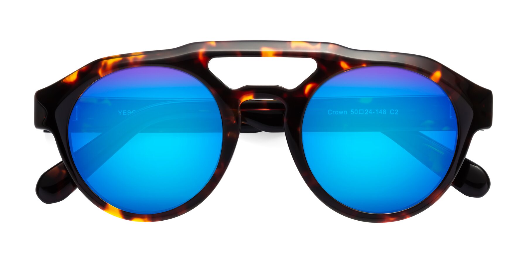 Folded Front of Crown in Tortoise with Blue Mirrored Lenses