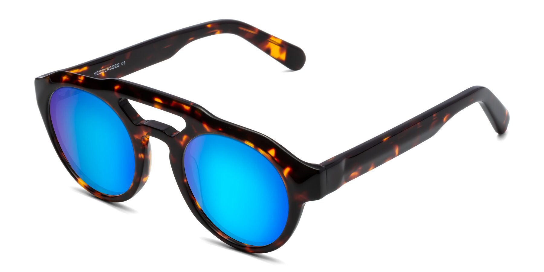 Angle of Crown in Tortoise with Blue Mirrored Lenses
