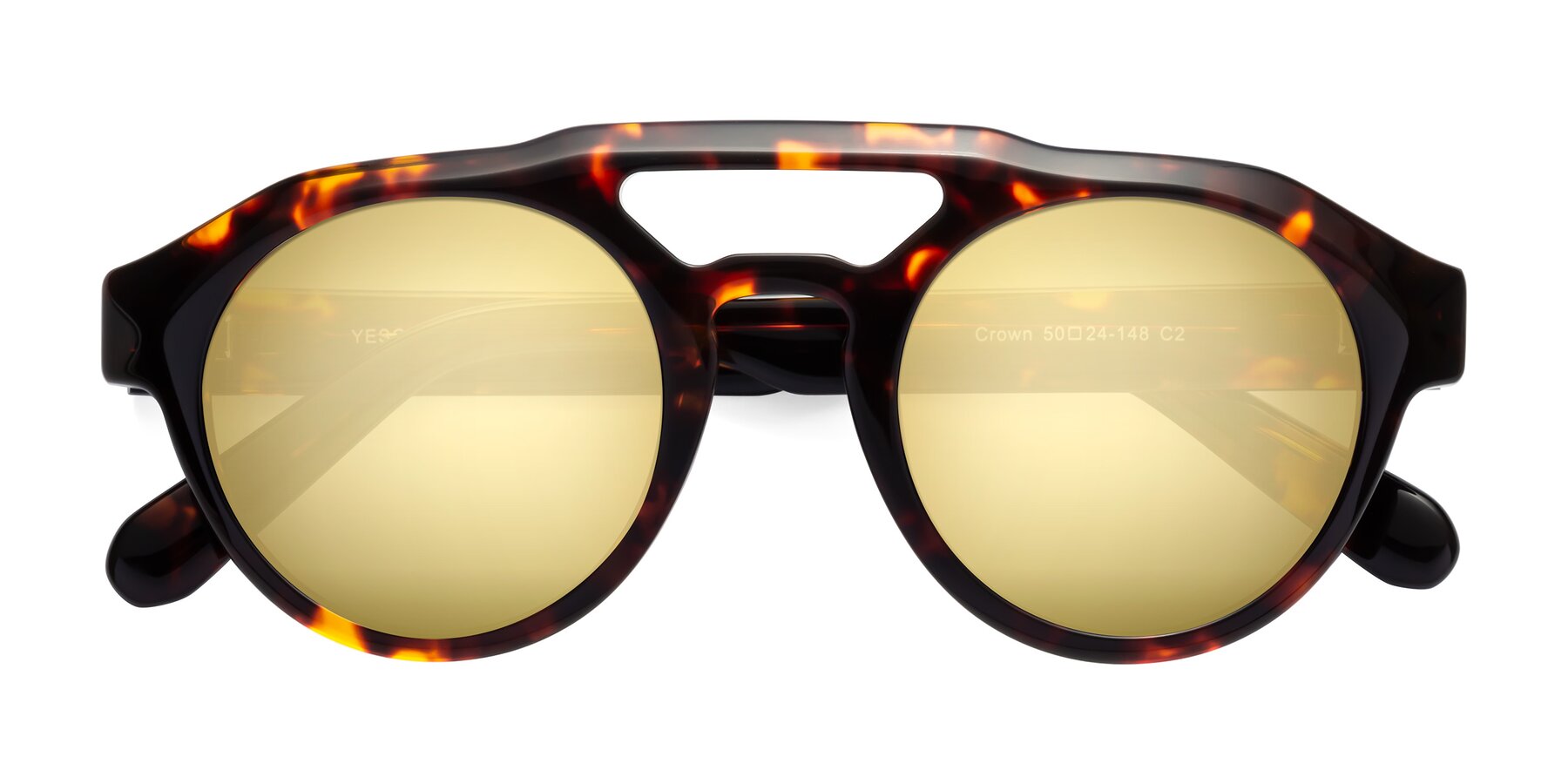 Folded Front of Crown in Tortoise with Gold Mirrored Lenses