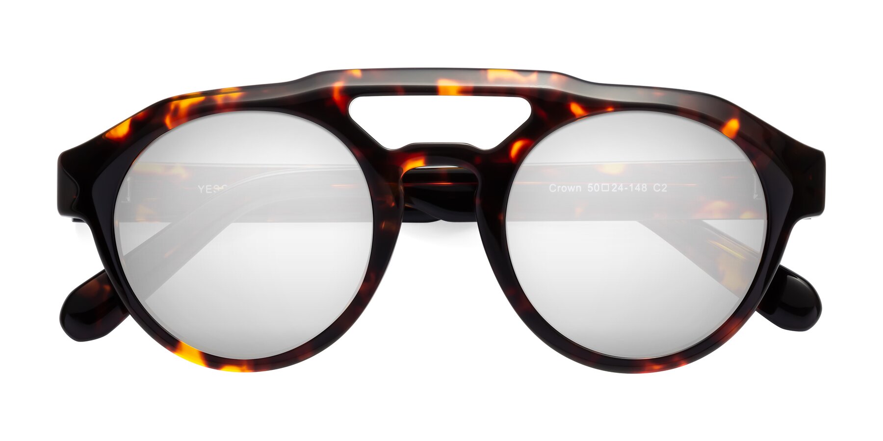 Folded Front of Crown in Tortoise with Silver Mirrored Lenses