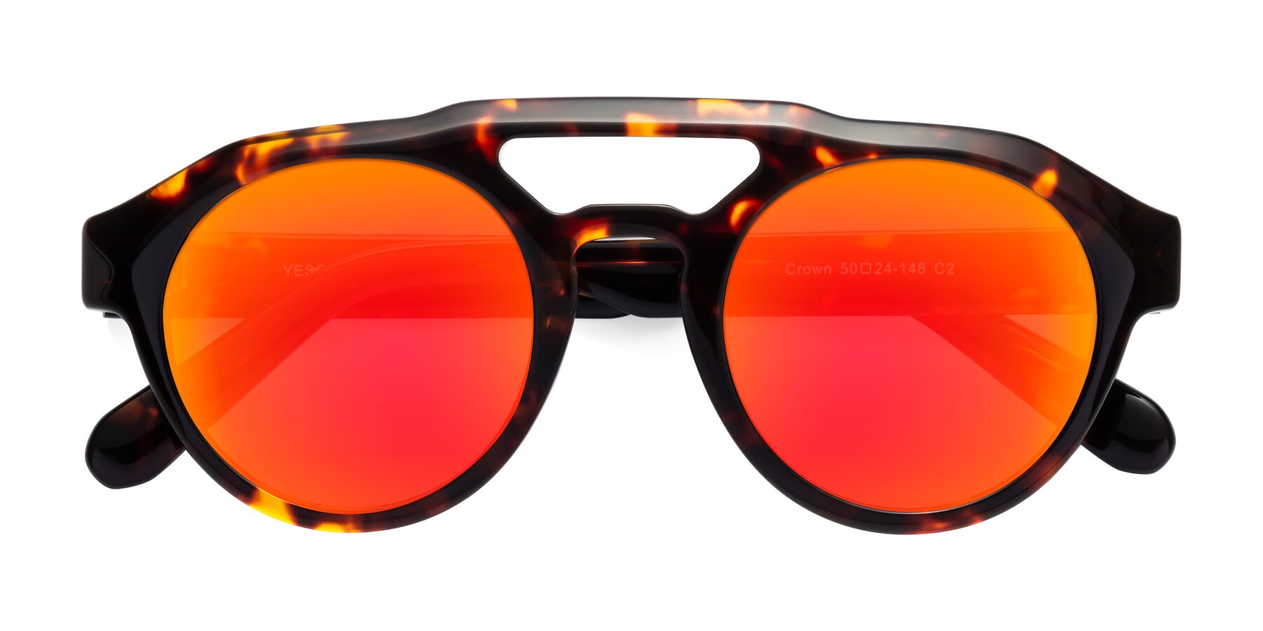 Folded Front of Crown in Tortoise with Red Gold Mirrored Lenses