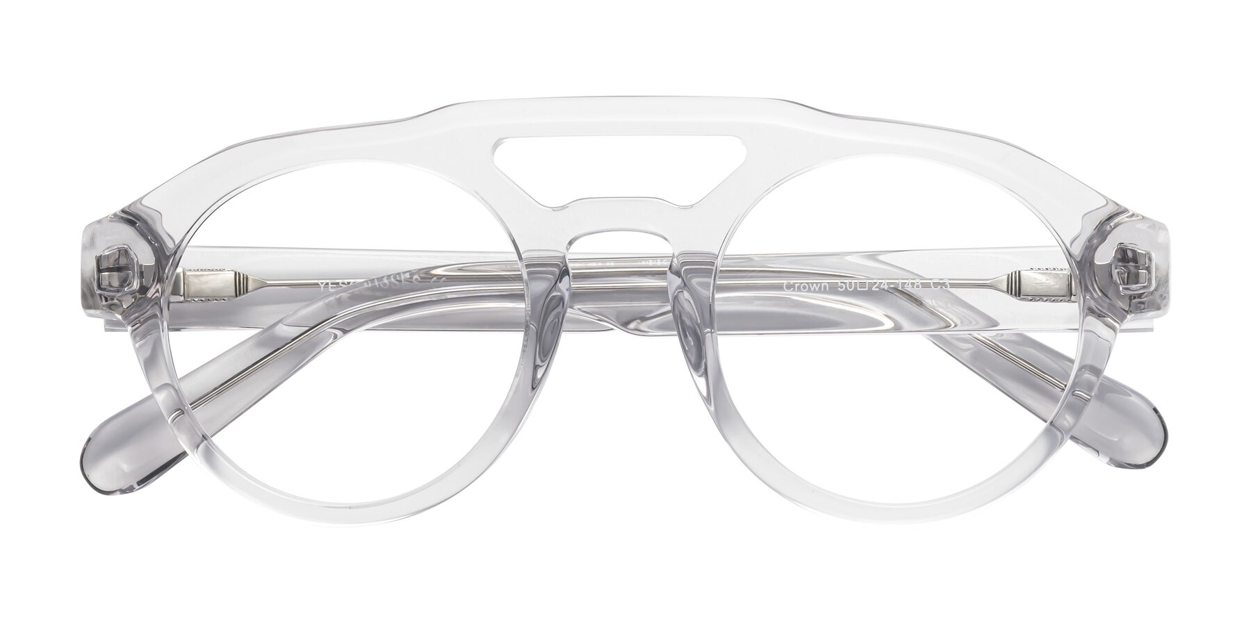 Folded Front of Crown in Light Gray with Clear Eyeglass Lenses