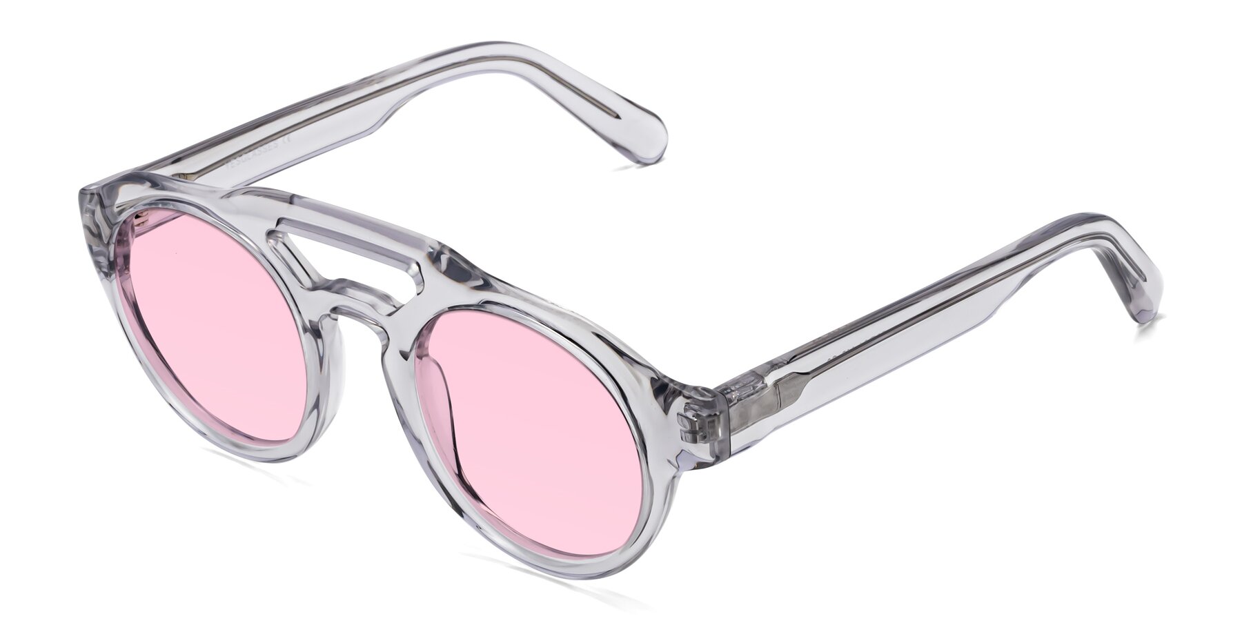 Angle of Crown in Light Gray with Light Pink Tinted Lenses