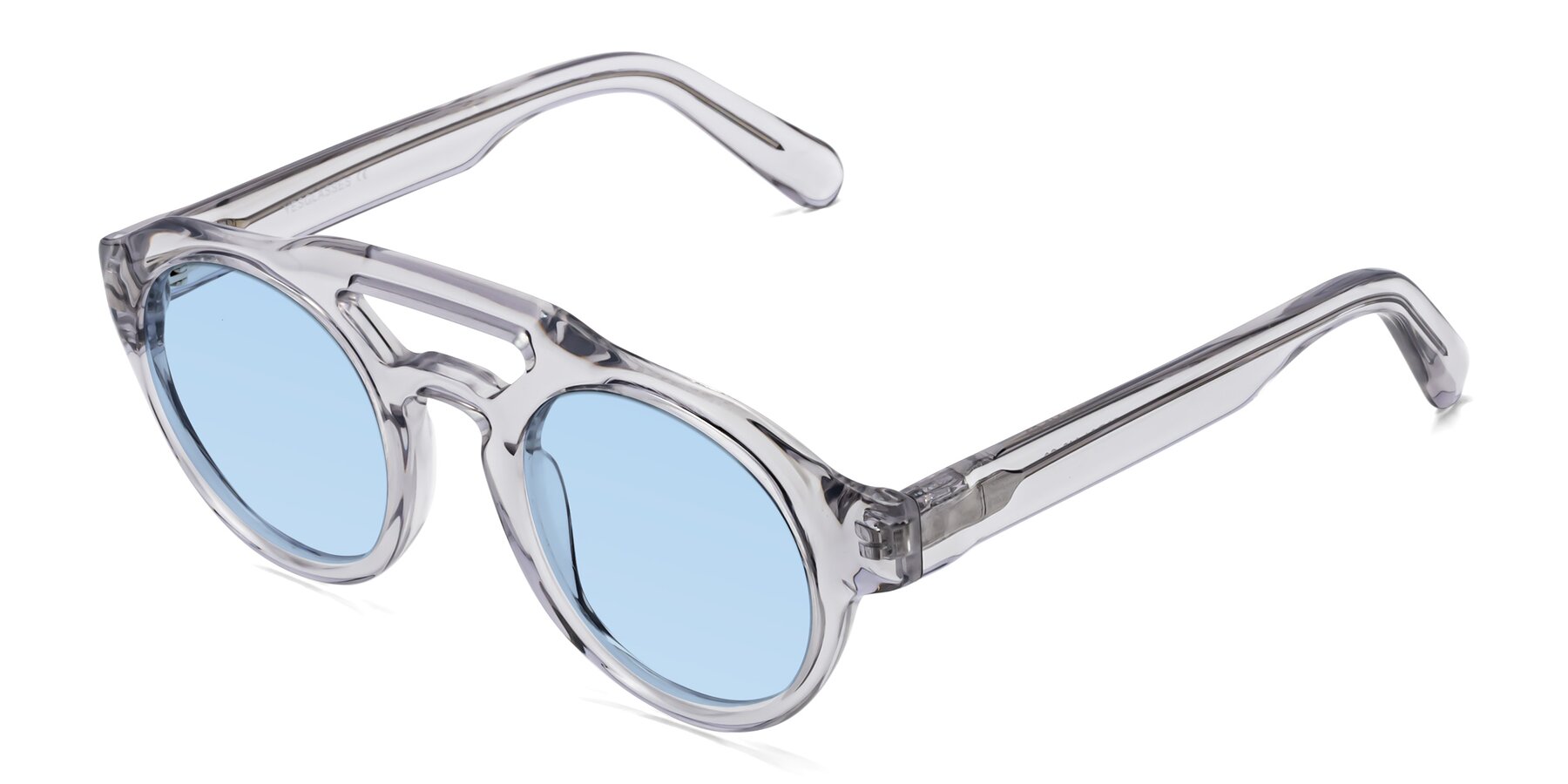 Angle of Crown in Light Gray with Light Blue Tinted Lenses