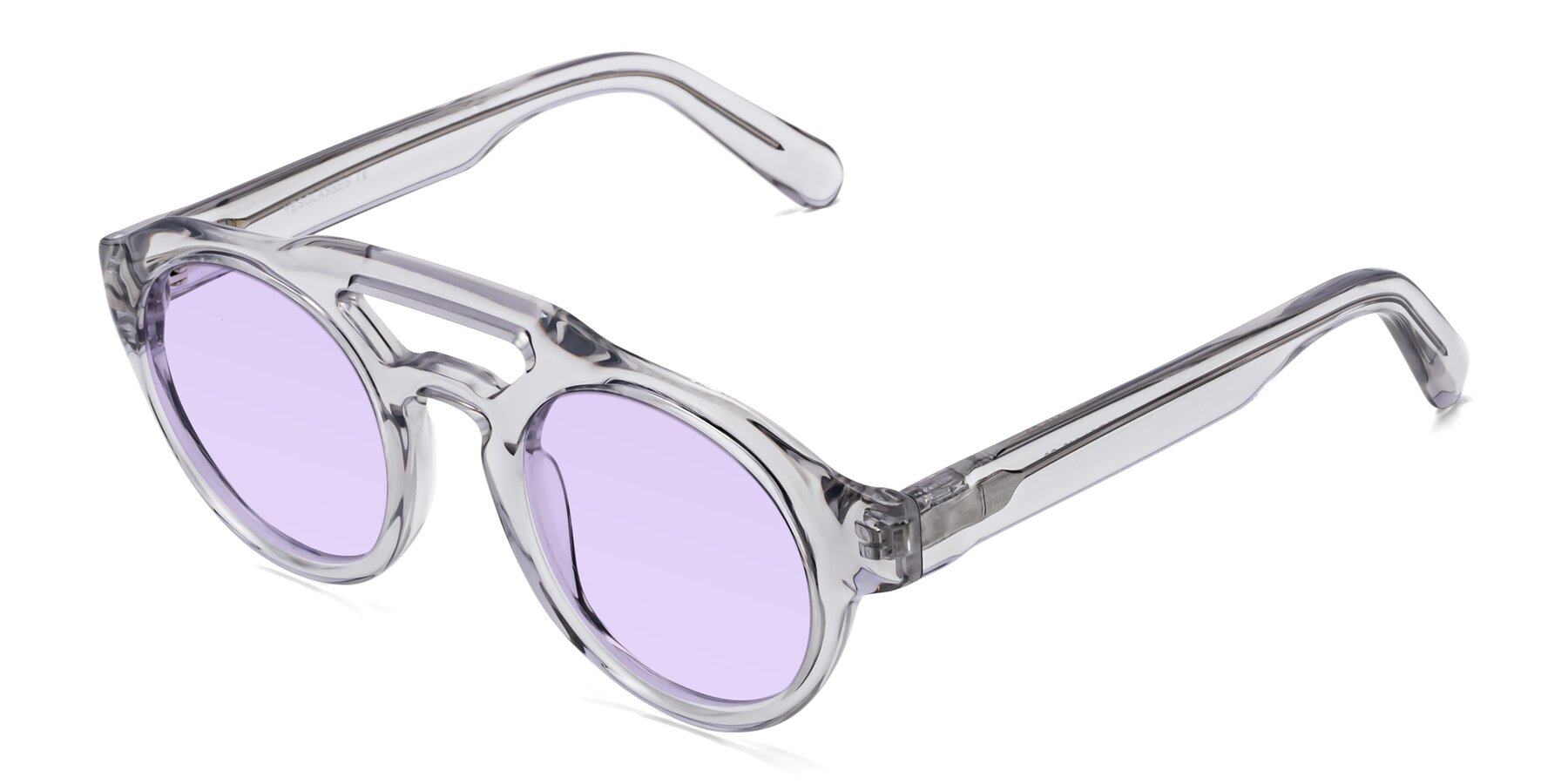 Angle of Crown in Light Gray with Light Purple Tinted Lenses
