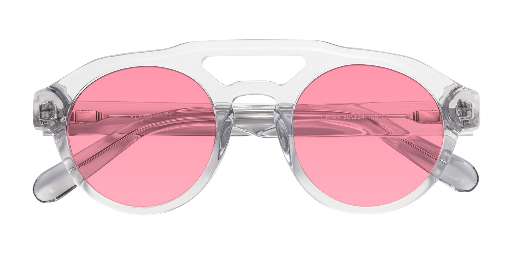 Folded Front of Crown in Light Gray with Pink Tinted Lenses