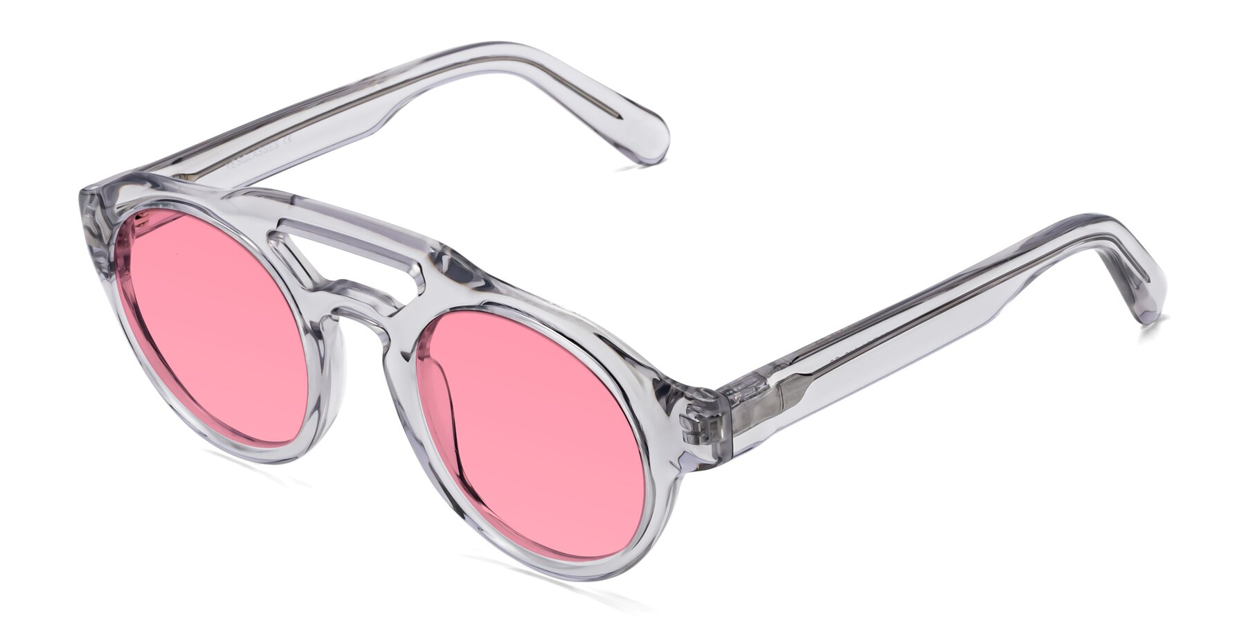 Angle of Crown in Light Gray with Pink Tinted Lenses