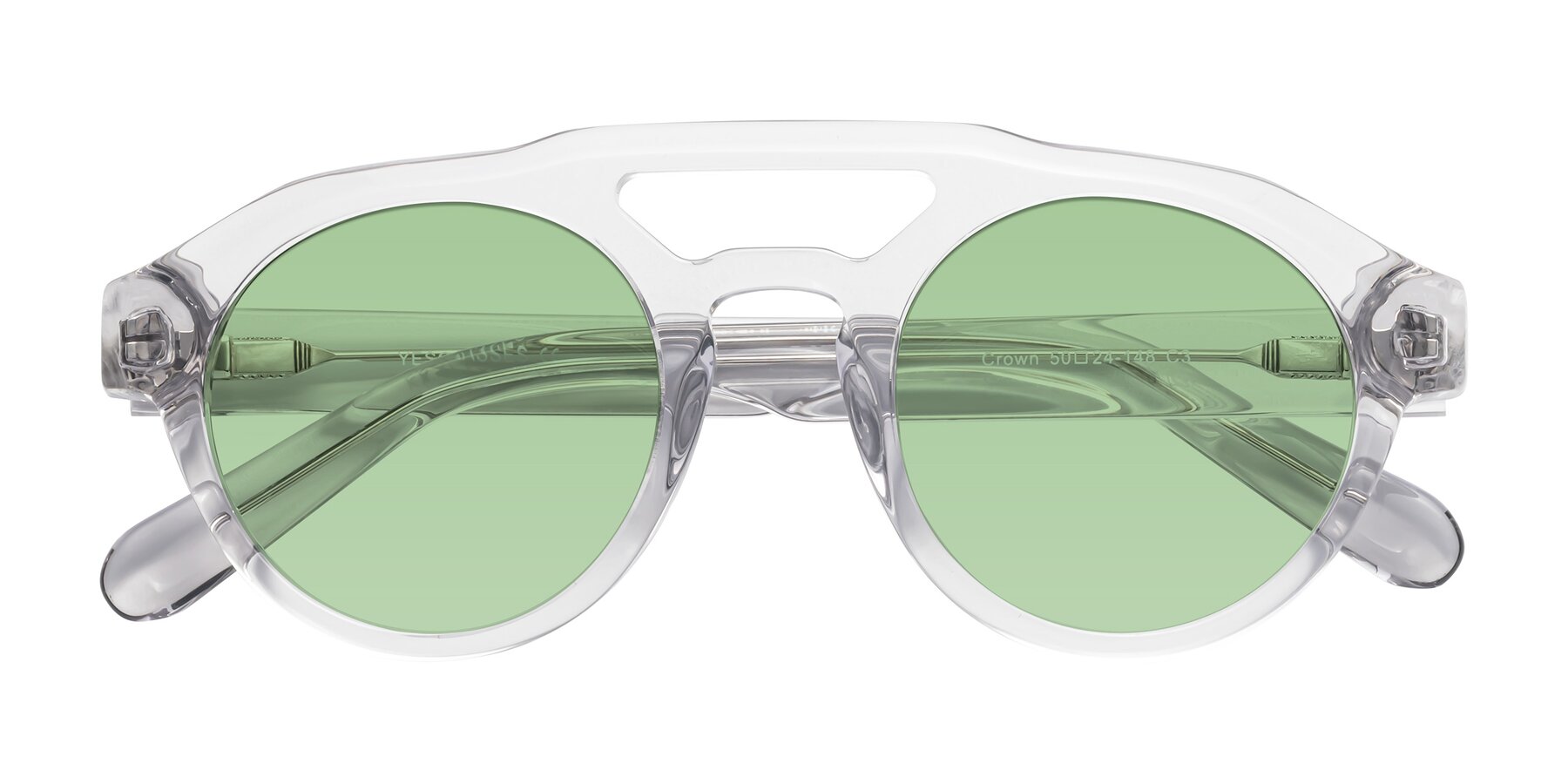 Folded Front of Crown in Light Gray with Medium Green Tinted Lenses