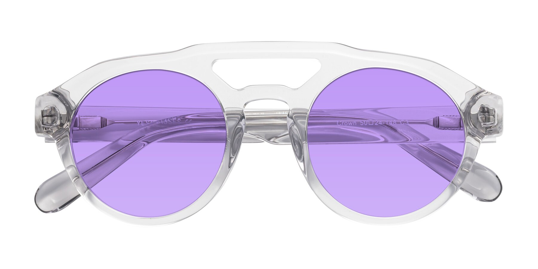 Folded Front of Crown in Light Gray with Medium Purple Tinted Lenses