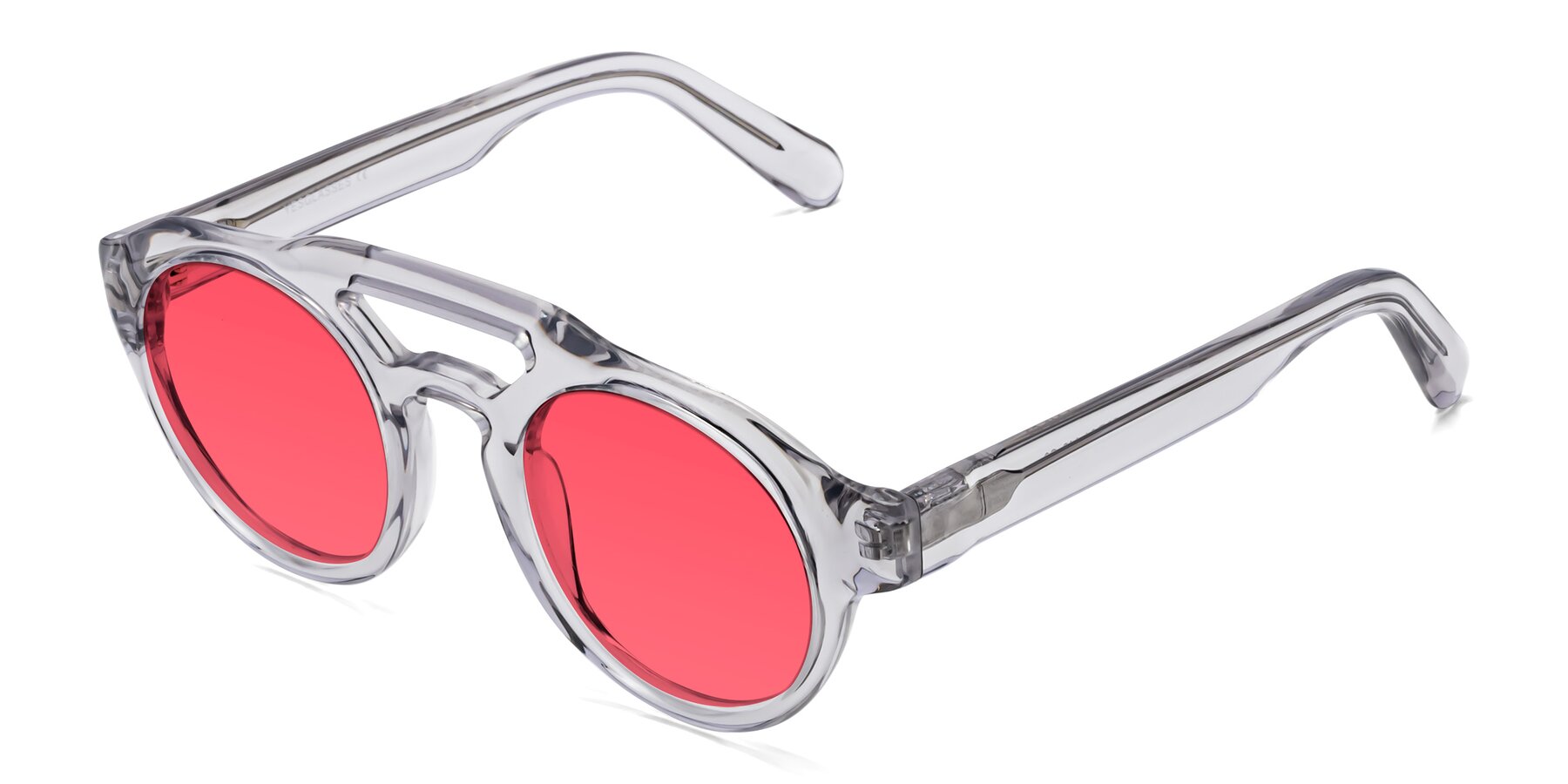 Angle of Crown in Light Gray with Red Tinted Lenses