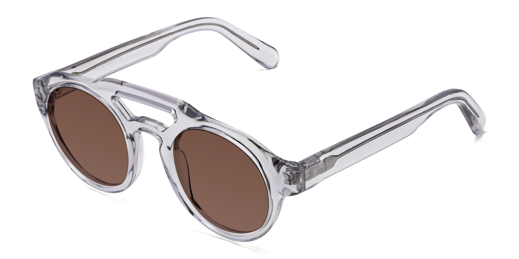 Angle of Crown in Light Gray with Brown Tinted Lenses