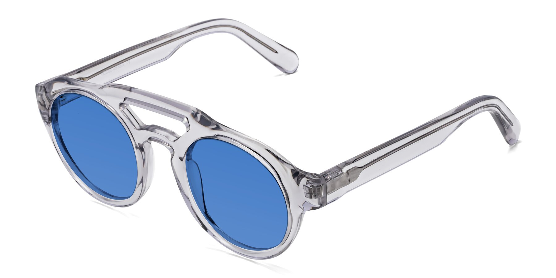 Angle of Crown in Light Gray with Blue Tinted Lenses