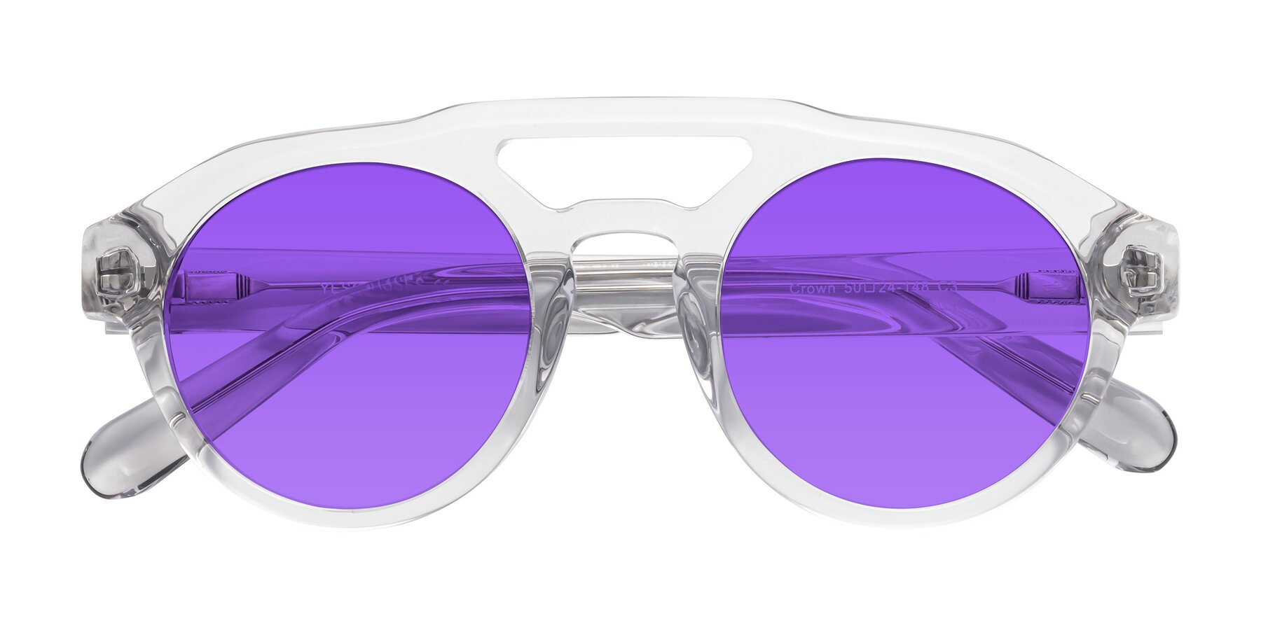 Folded Front of Crown in Light Gray with Purple Tinted Lenses