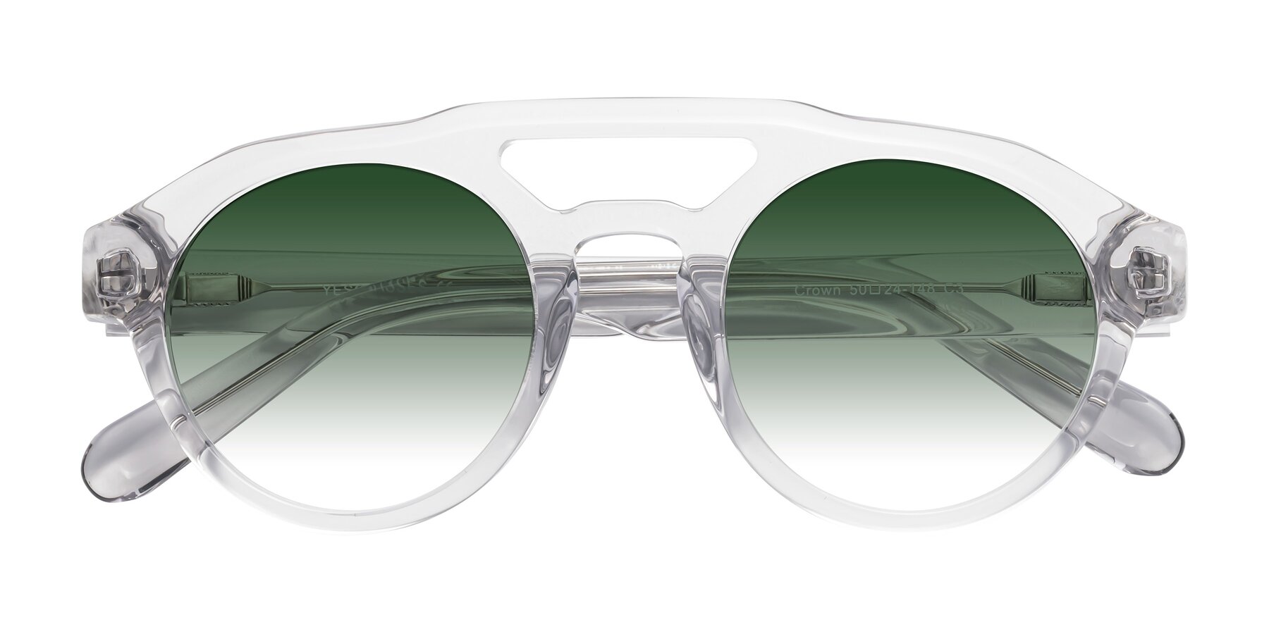 Folded Front of Crown in Light Gray with Green Gradient Lenses