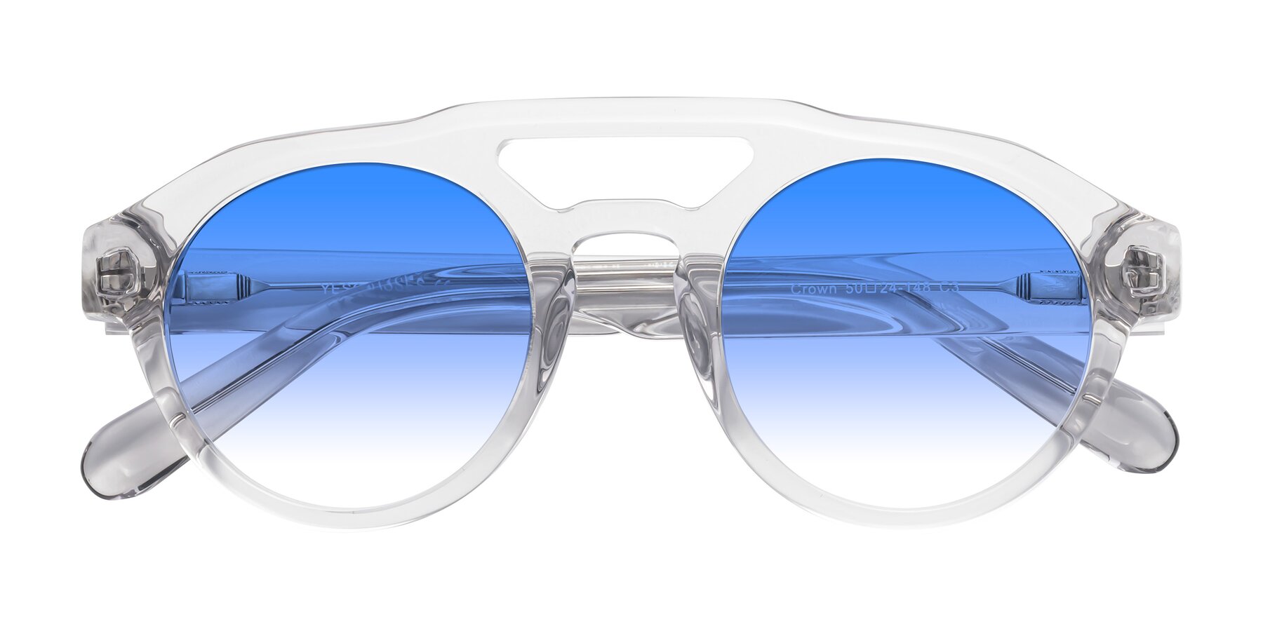 Folded Front of Crown in Light Gray with Blue Gradient Lenses