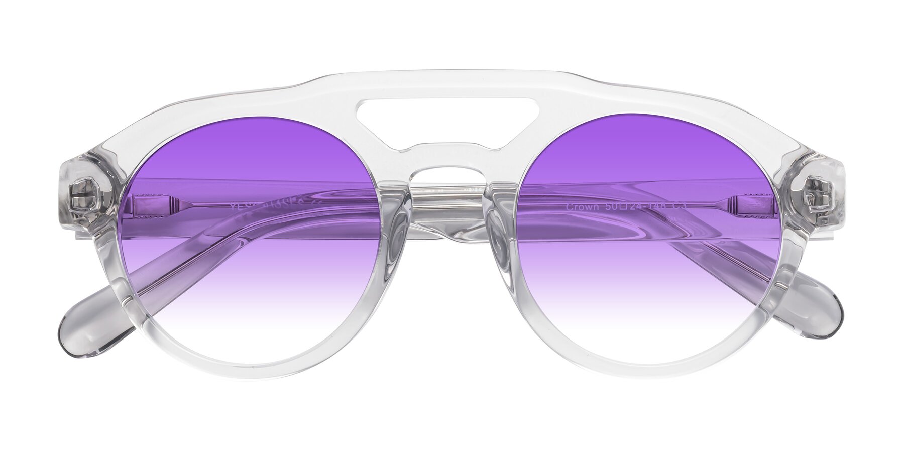 Folded Front of Crown in Light Gray with Purple Gradient Lenses