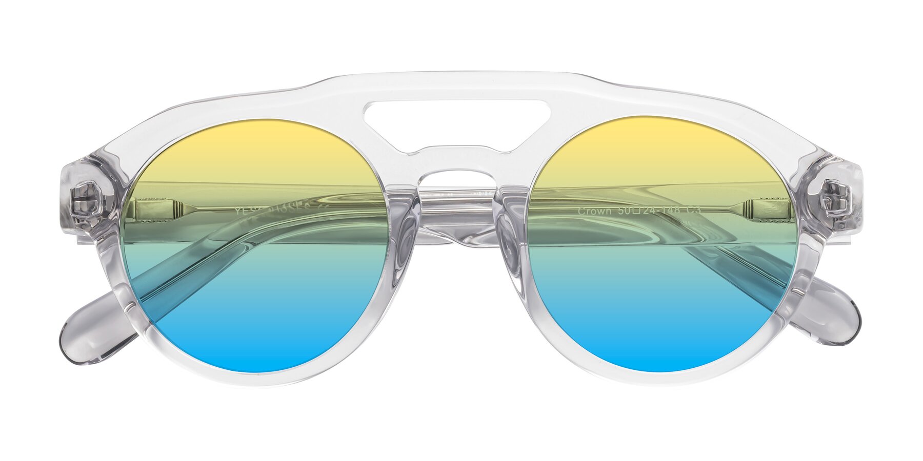 Folded Front of Crown in Light Gray with Yellow / Blue Gradient Lenses