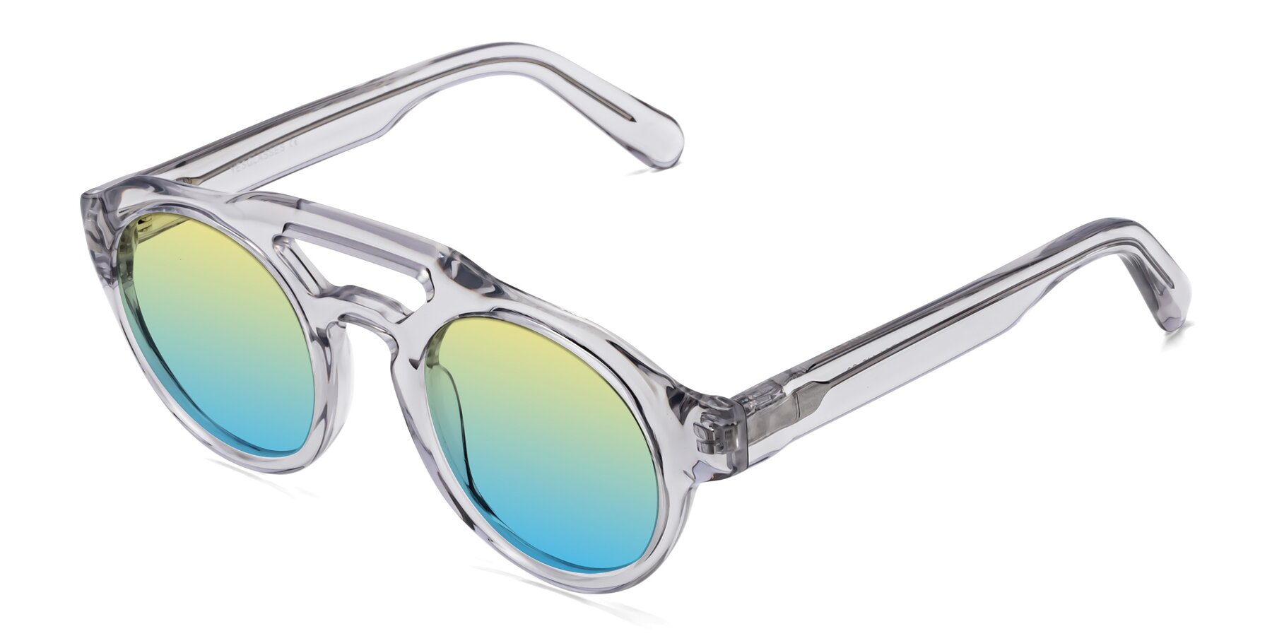 Angle of Crown in Light Gray with Yellow / Blue Gradient Lenses