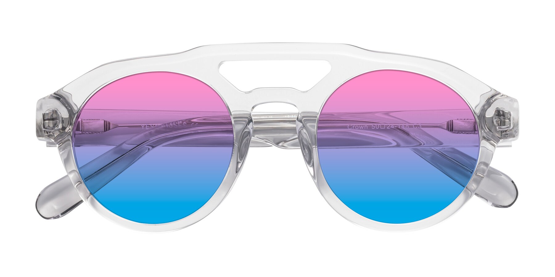 Folded Front of Crown in Light Gray with Pink / Blue Gradient Lenses