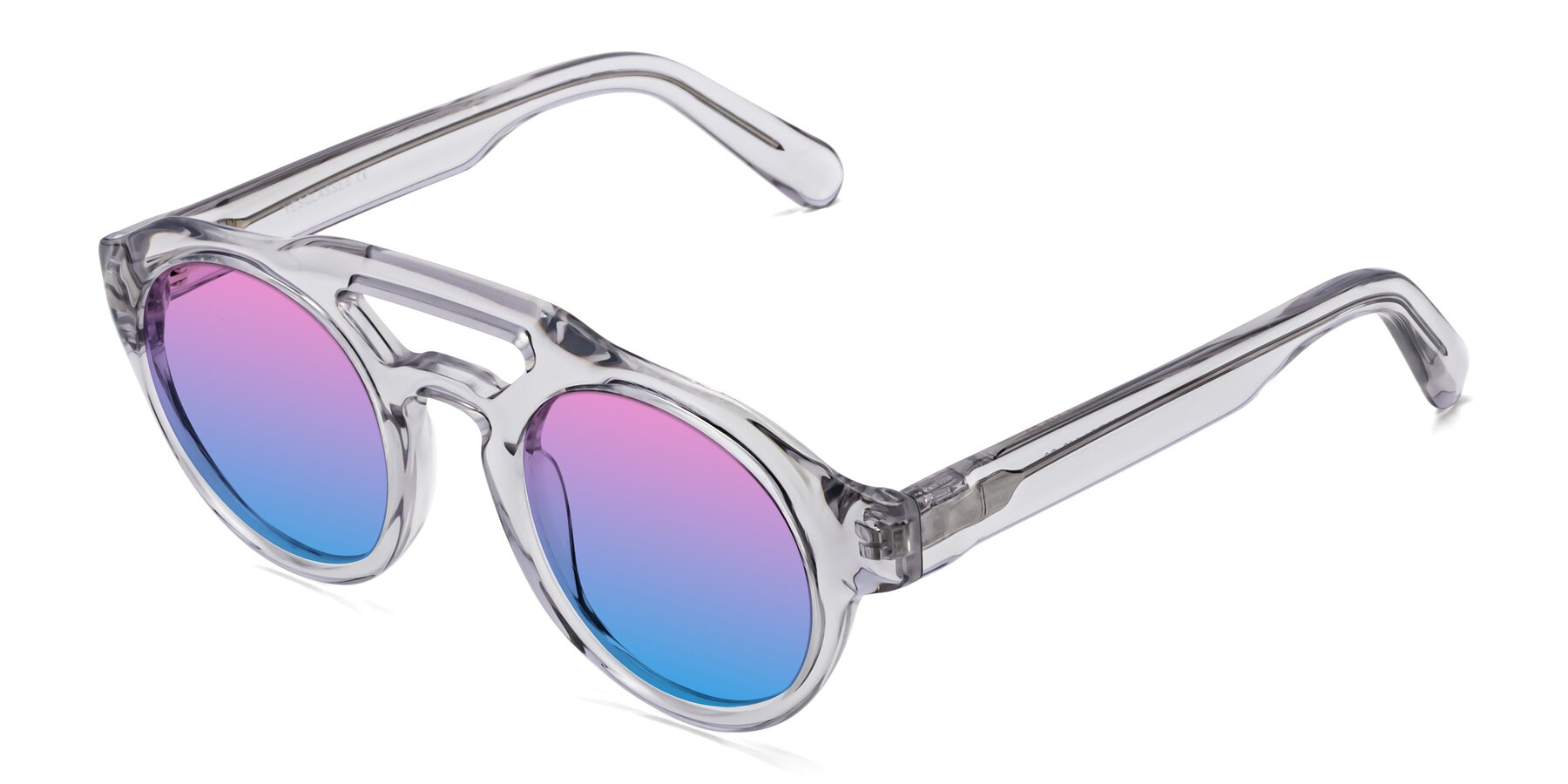 Angle of Crown in Light Gray with Pink / Blue Gradient Lenses